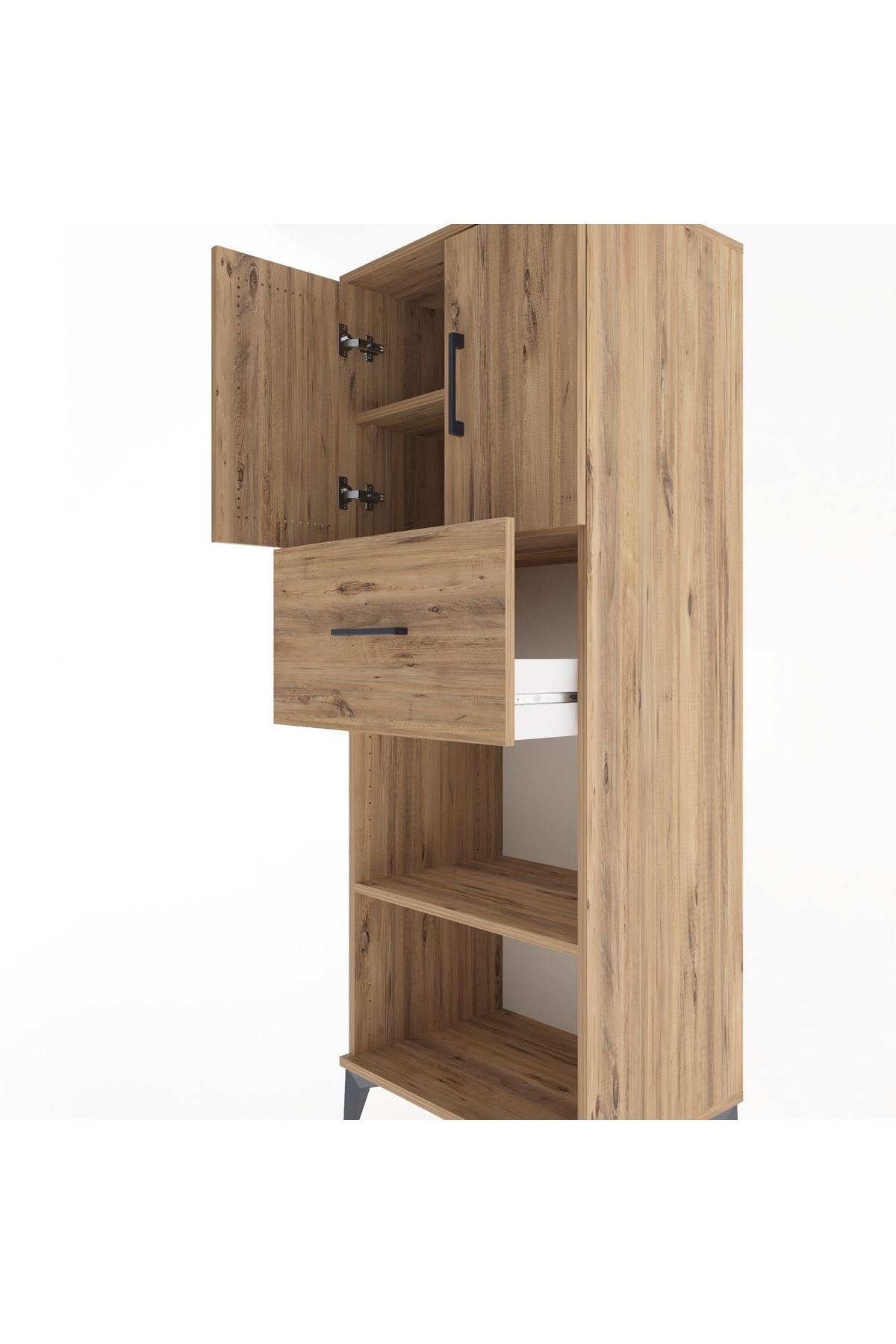 Hyperion Dolap 3 Raflı Tek Çekmeceli 2 Kapaklı 60x44x163 Çam-Çam