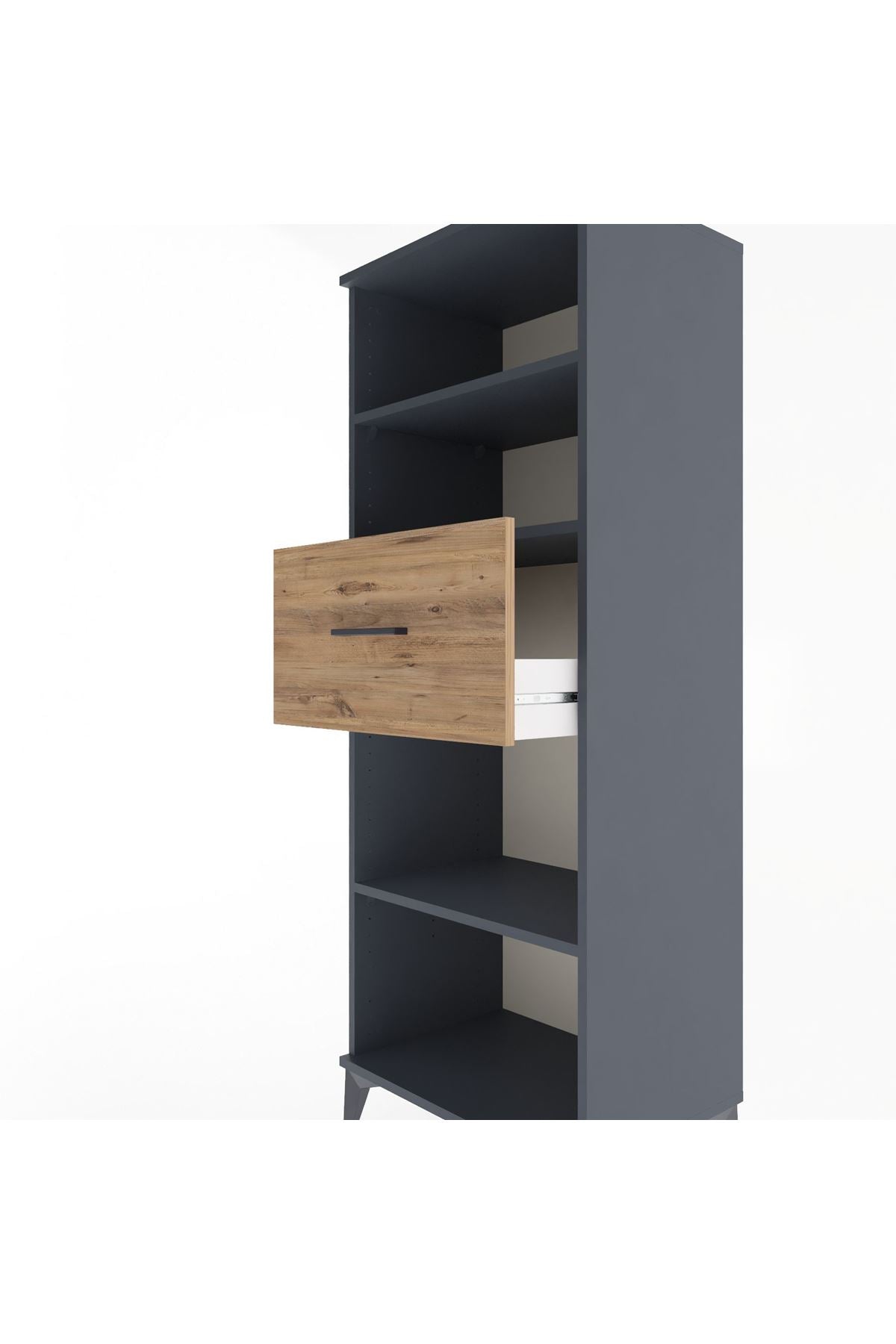 Hyperion Dolap 3 Raflı Tek Çekmeceli 60x44x163 Antrasit-Çam