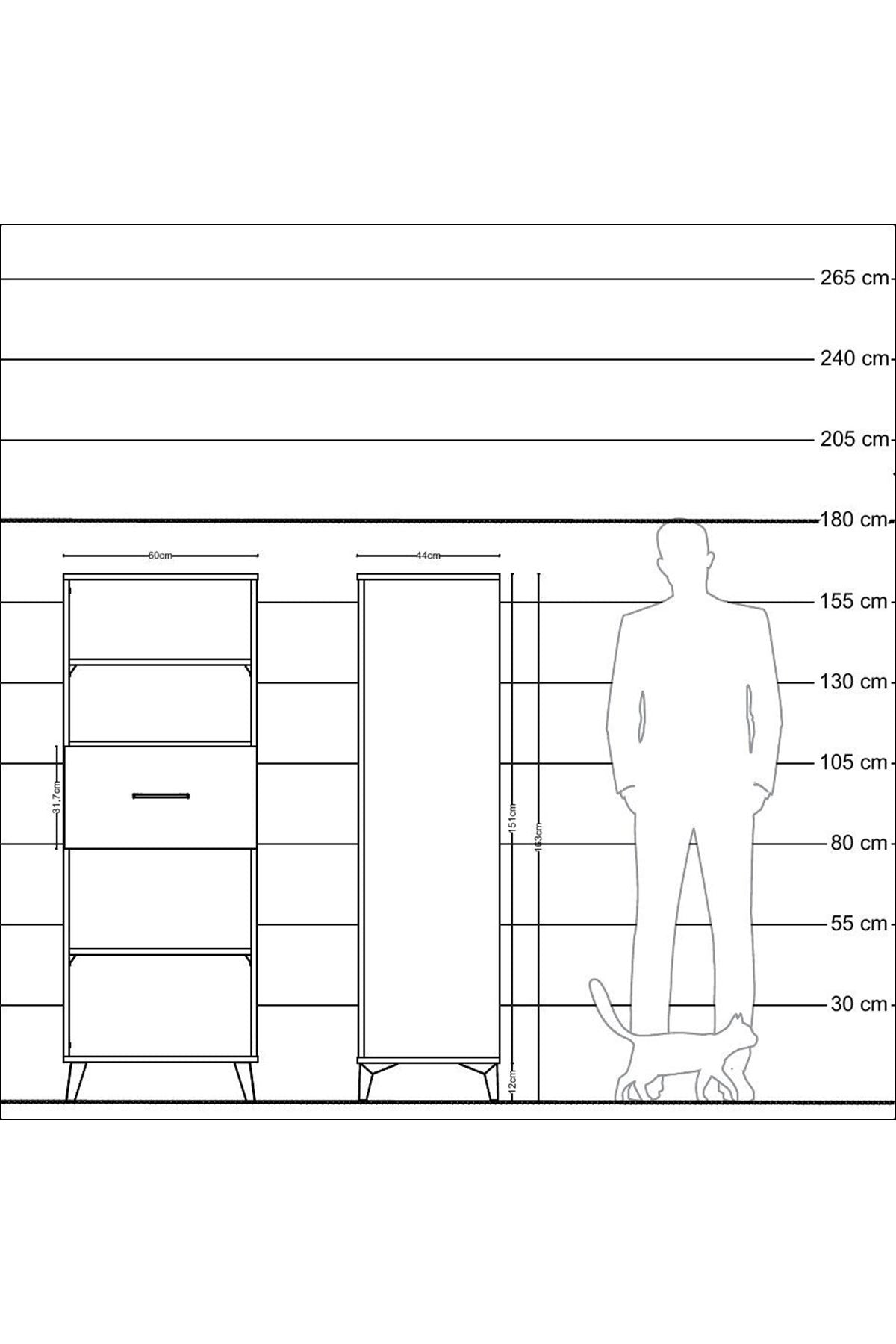 Hyperion Dolap 3 Raflı Tek Çekmeceli 60x44x163 Çam-Çam