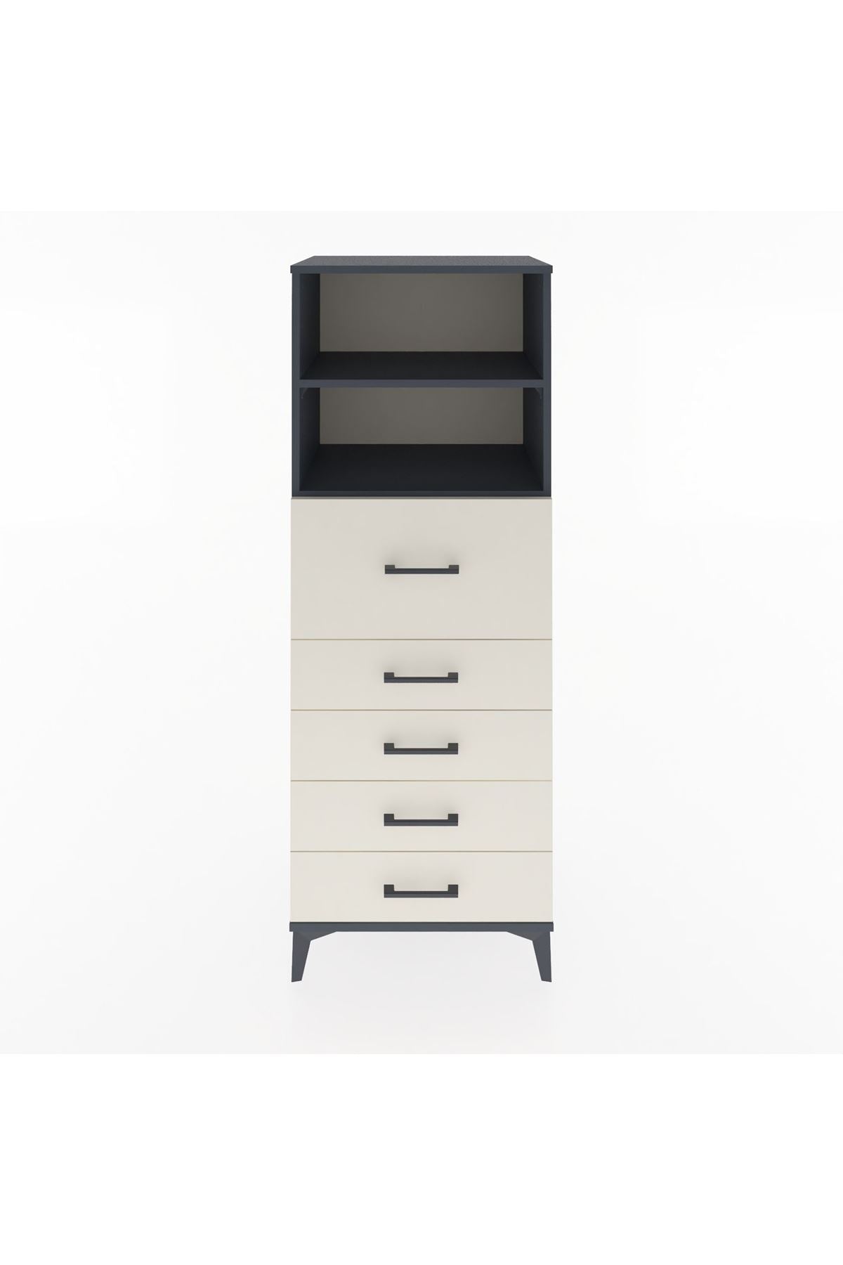 Hyperion Dolap 2 Raflı 5 Çekmeceli 60x44x163 Antrasit-Aytaşı