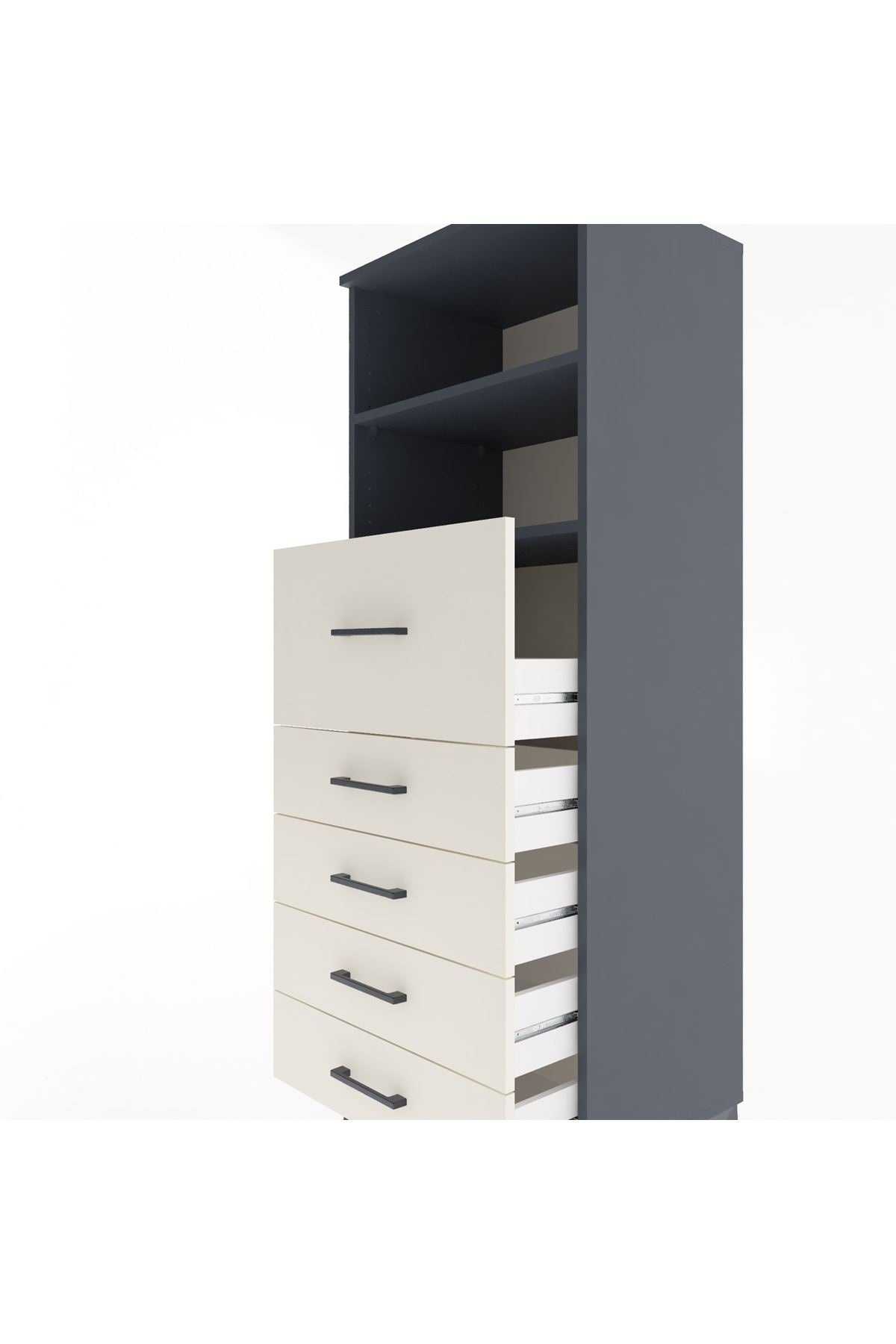 Hyperion Dolap 2 Raflı 5 Çekmeceli 60x44x163 Antrasit-Aytaşı