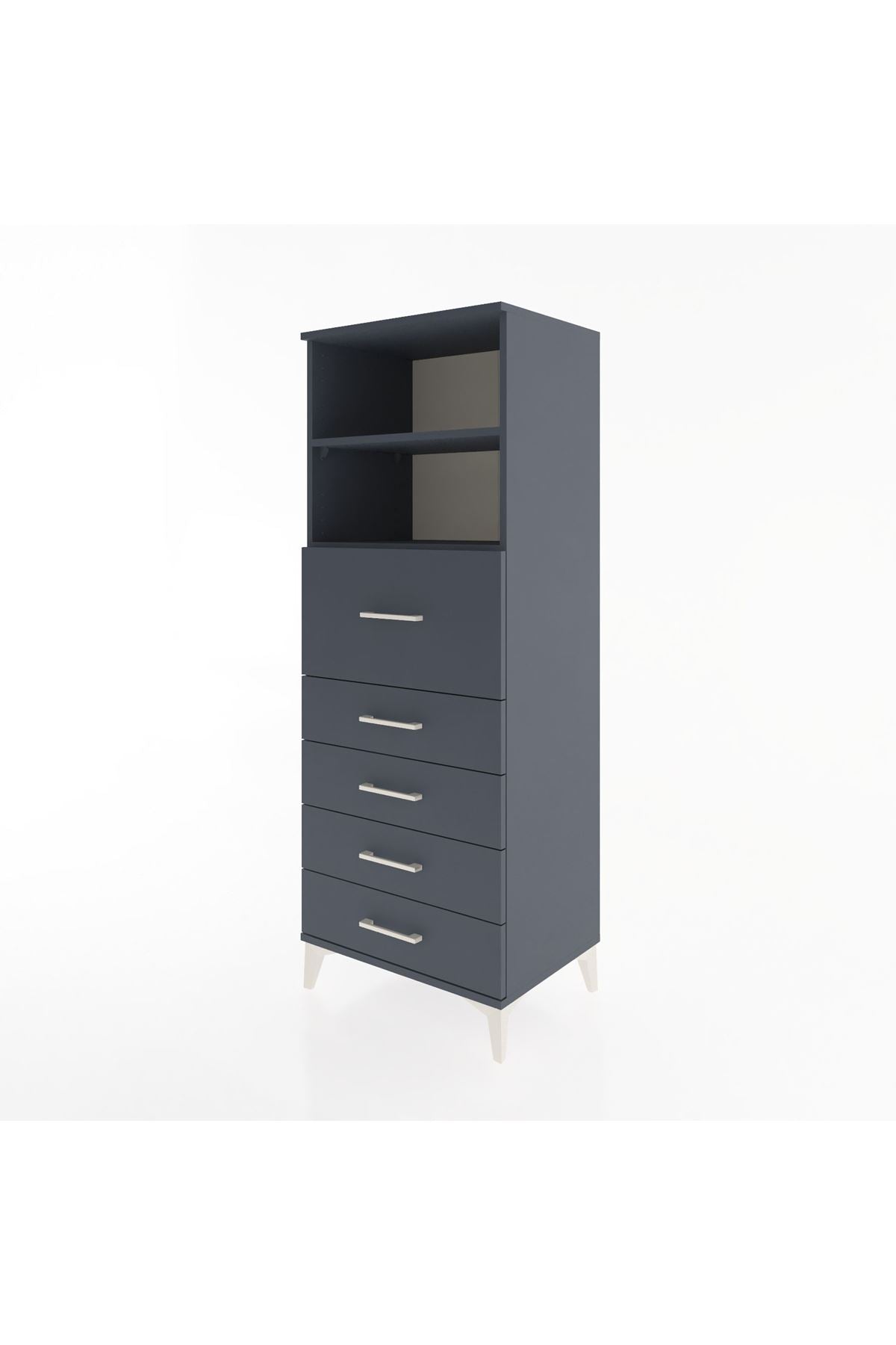 Hyperion Dolap 2 Raflı 5 Çekmeceli 60x44x163 Antrasit-Antrasit