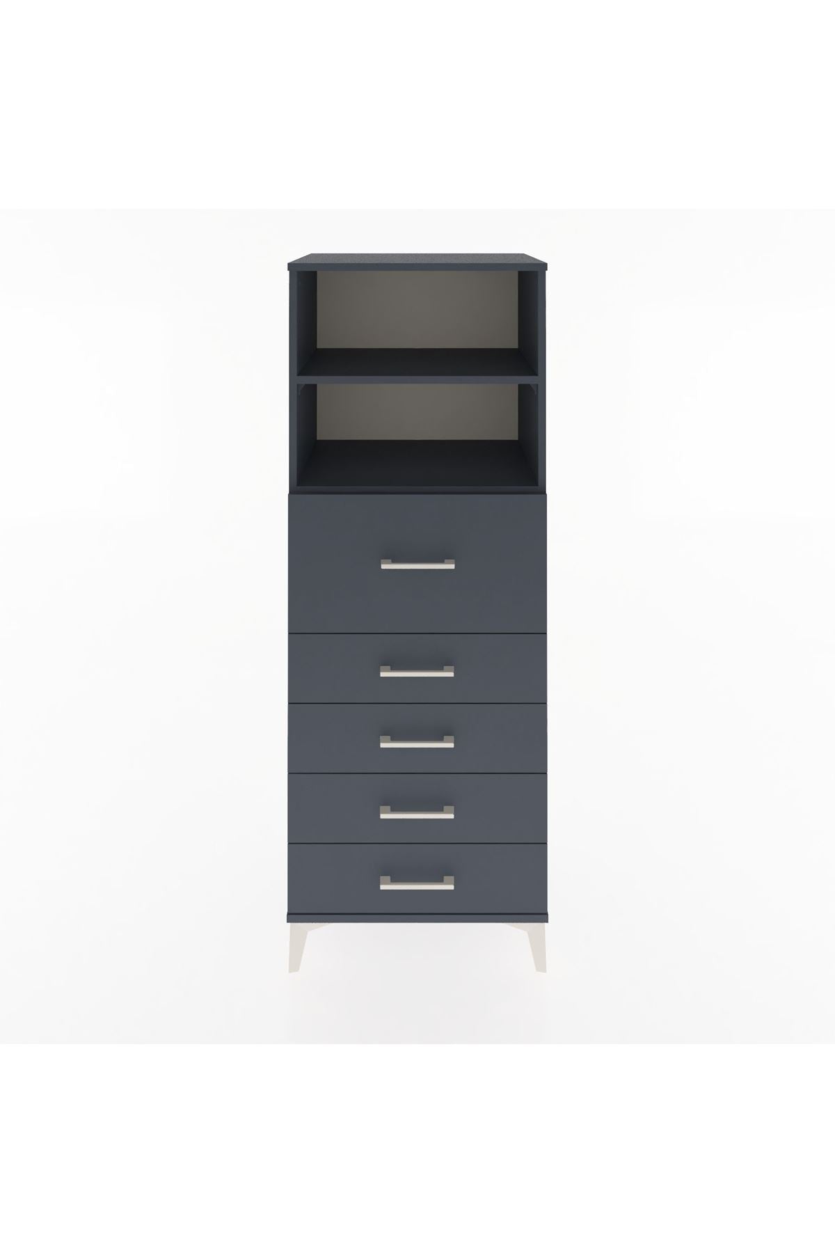 Hyperion Dolap 2 Raflı 5 Çekmeceli 60x44x163 Antrasit-Antrasit