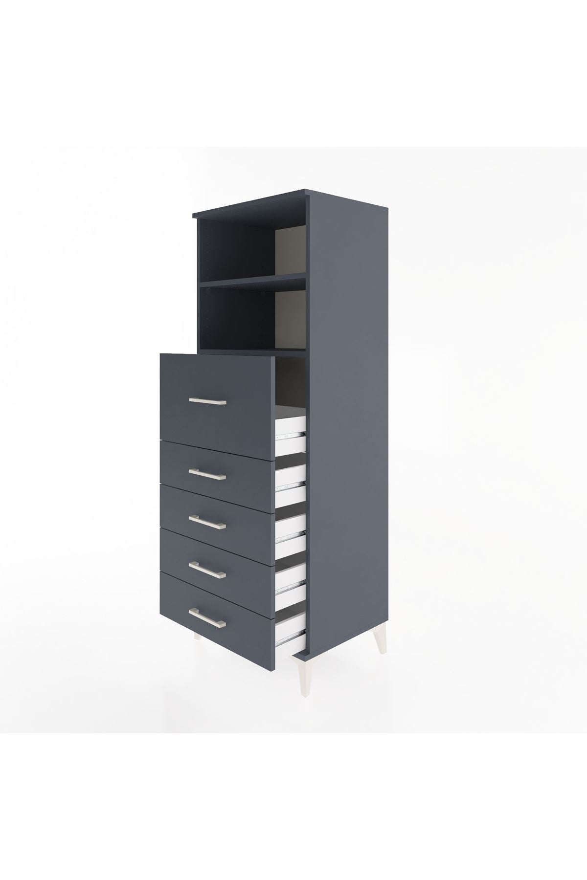 Hyperion Dolap 2 Raflı 5 Çekmeceli 60x44x163 Antrasit-Antrasit