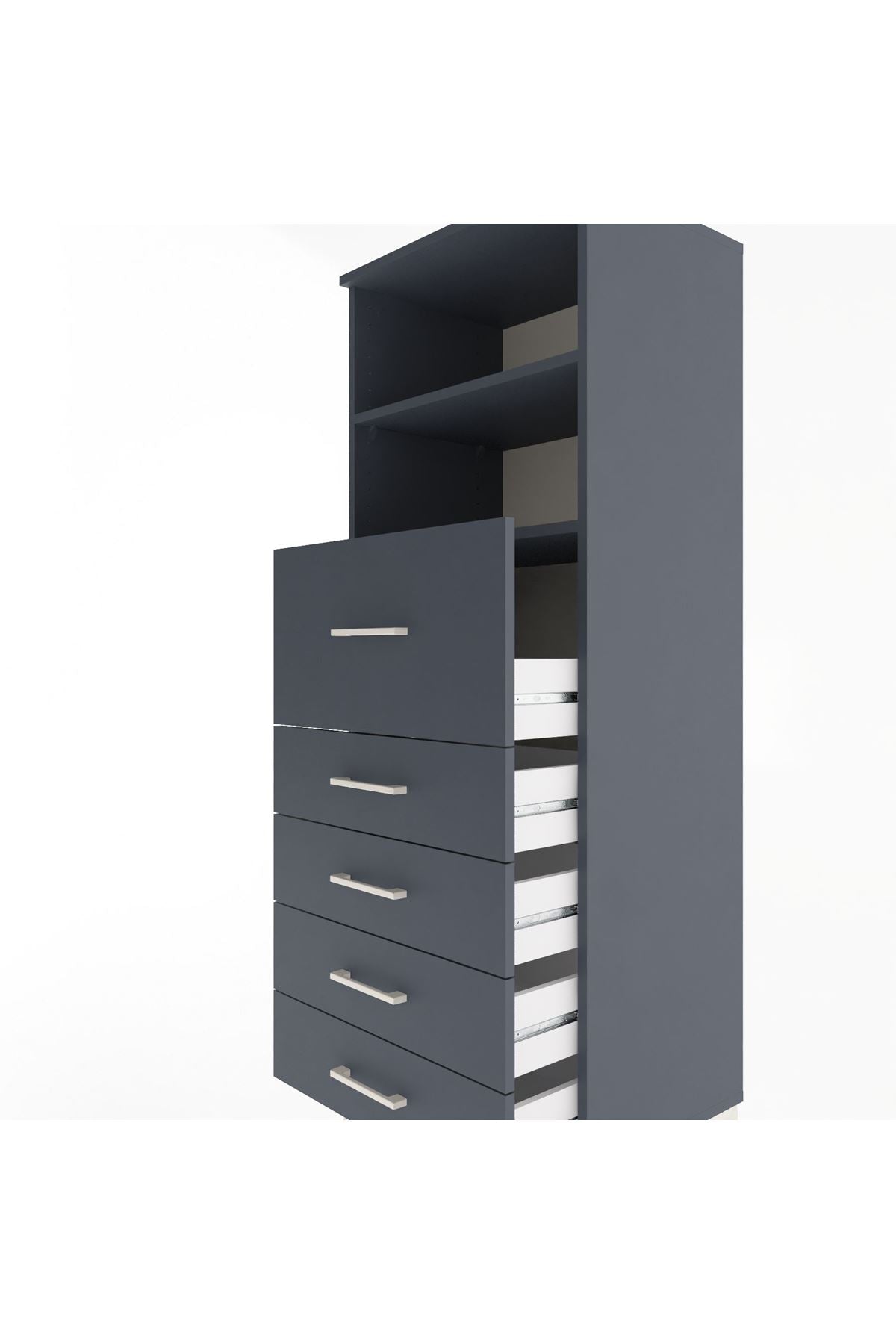 Hyperion Dolap 2 Raflı 5 Çekmeceli 60x44x163 Antrasit-Antrasit