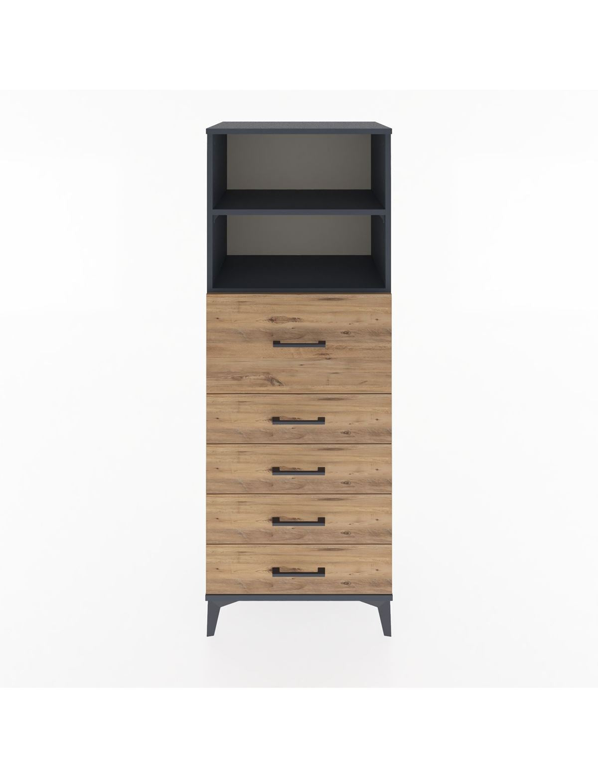 Hyperion Dolap 2 Raflı 5 Çekmeceli 60x44x163 Antrasit-Çam