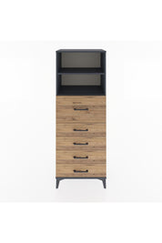 Hyperion Dolap 2 Raflı 5 Çekmeceli 60x44x163 Antrasit-Çam