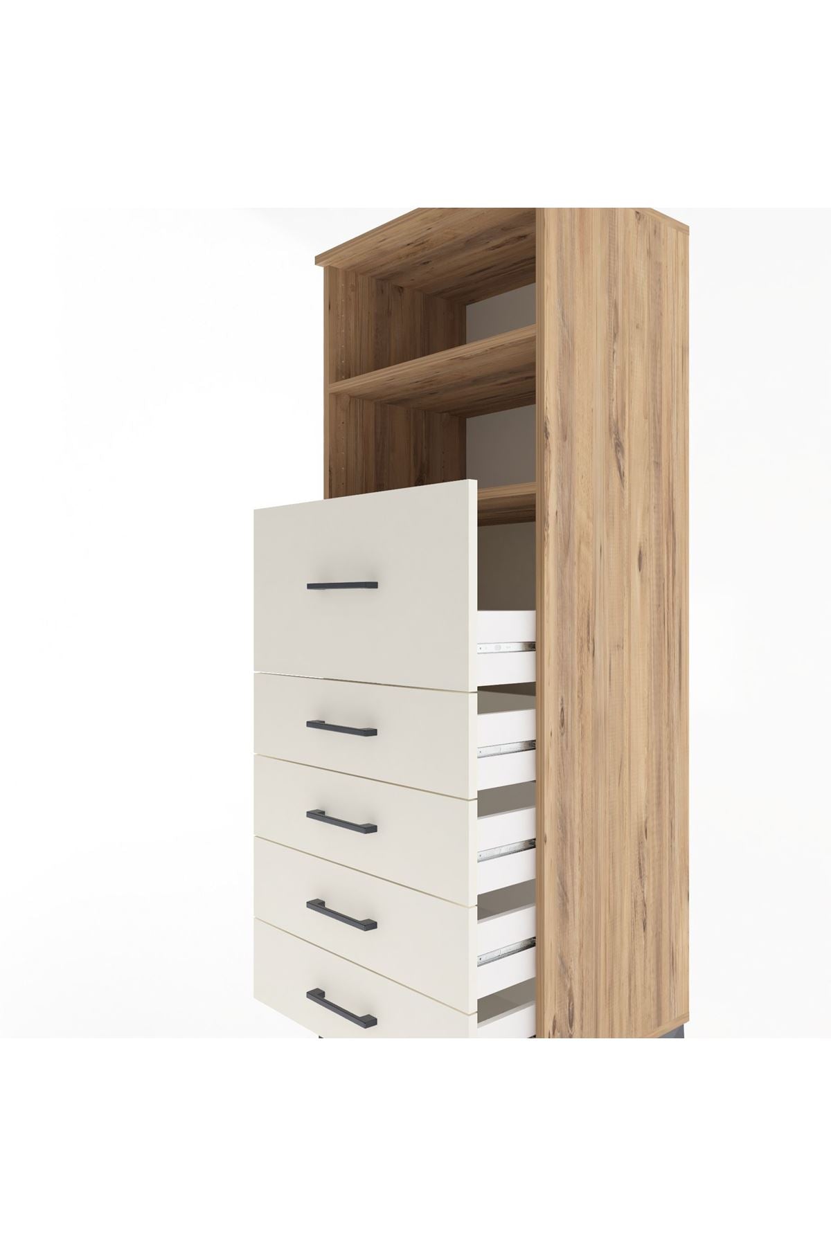 Hyperion Dolap 2 Raflı 5 Çekmeceli 60x44x163 Çam-Aytaşı