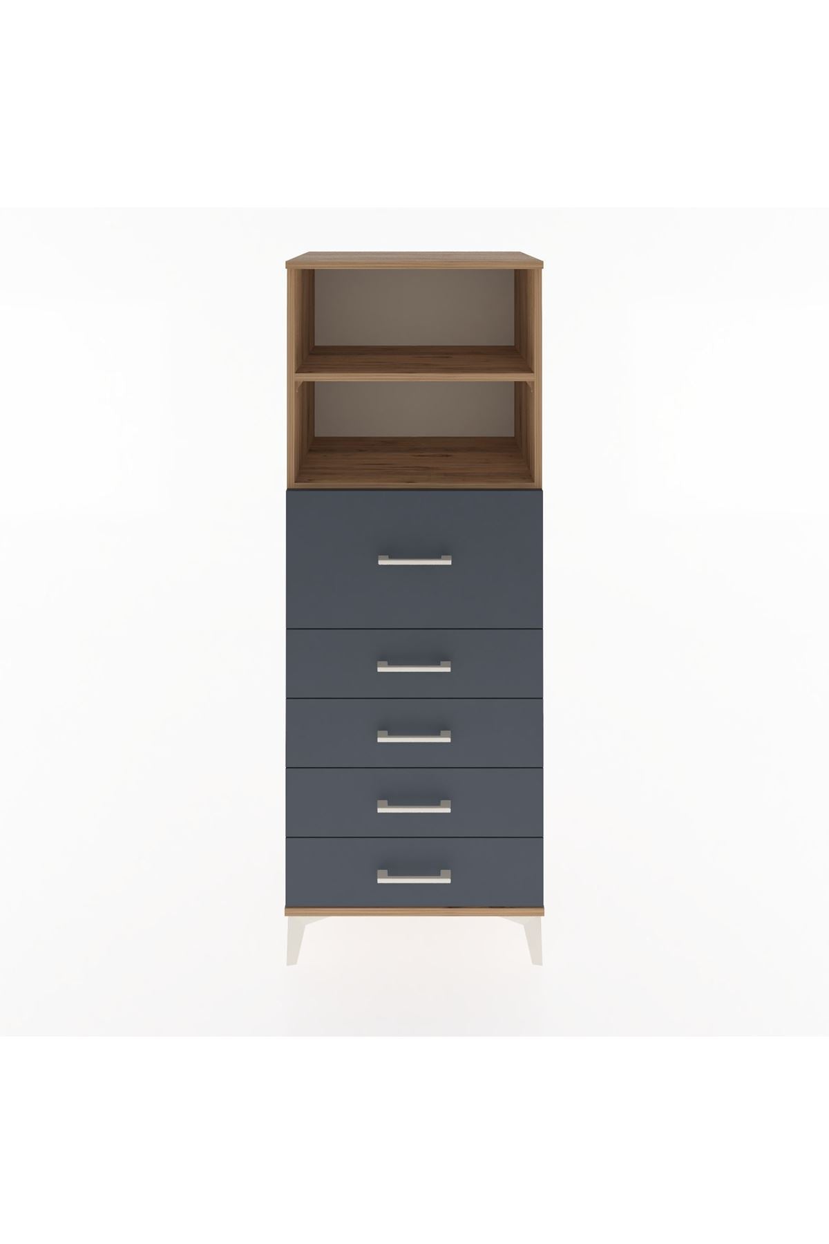 Hyperion Dolap 2 Raflı 5 Çekmeceli 60x44x163 Çam-Antrasit