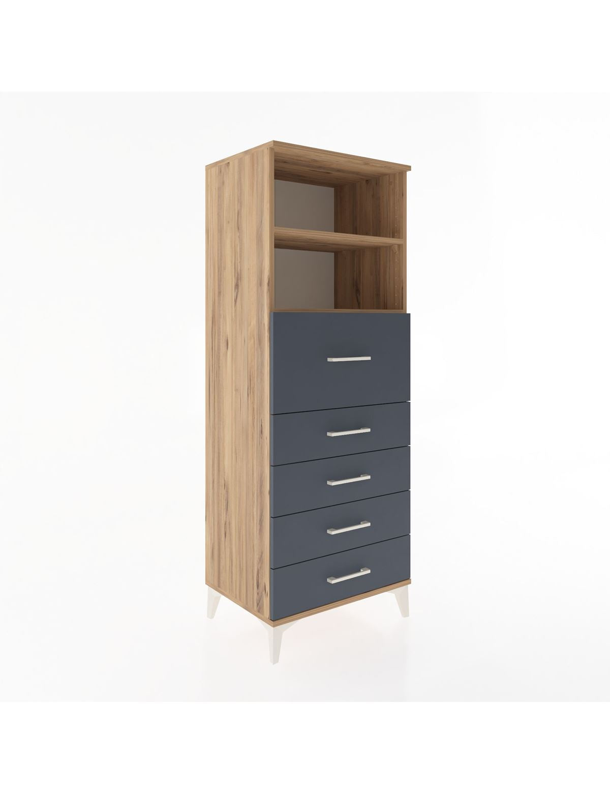 Hyperion Dolap 2 Raflı 5 Çekmeceli 60x44x163 Çam-Antrasit