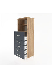 Hyperion Dolap 2 Raflı 5 Çekmeceli 60x44x163 Çam-Antrasit