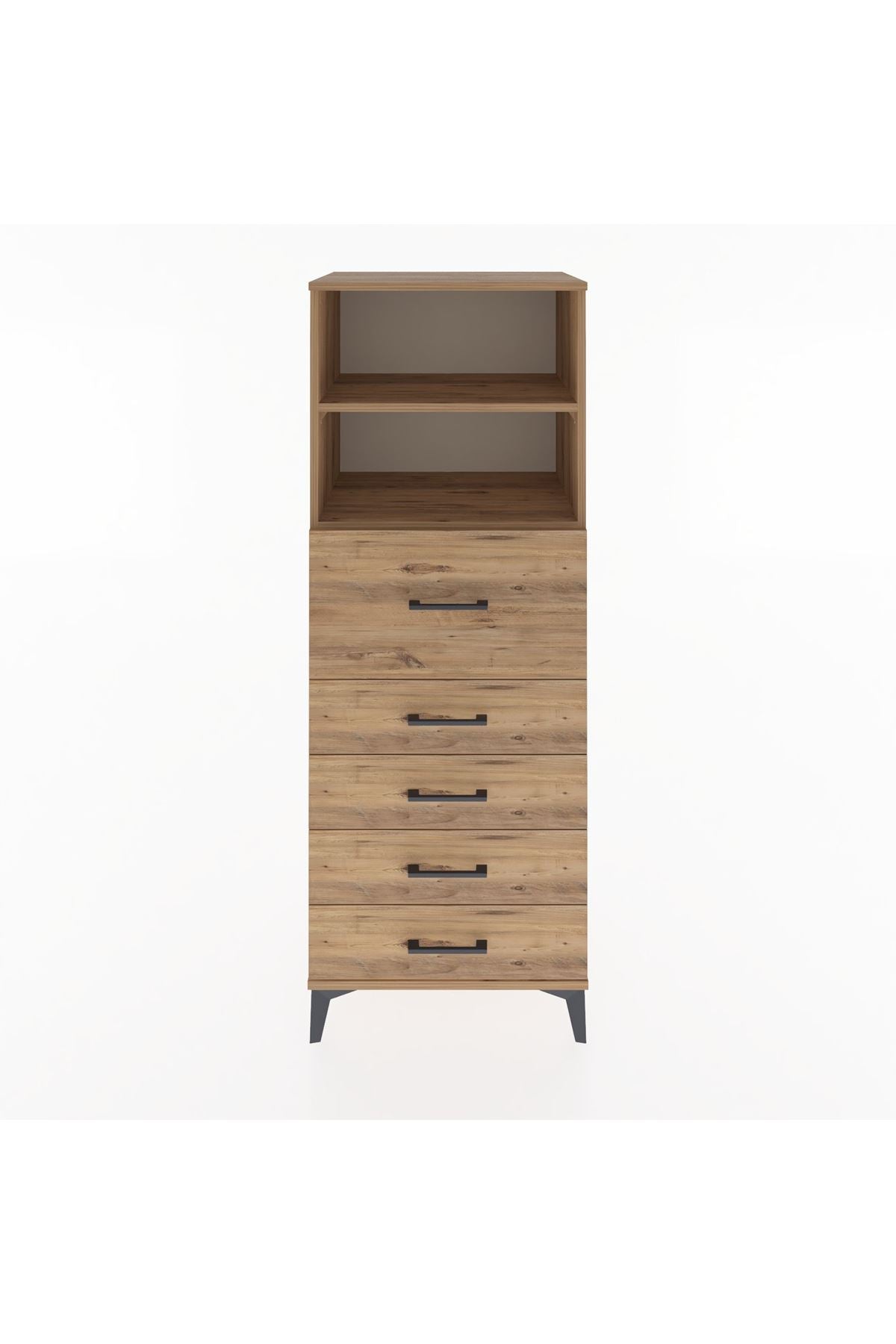 Hyperion Dolap 2 Raflı 5 Çekmeceli 60x44x163 Çam-Çam