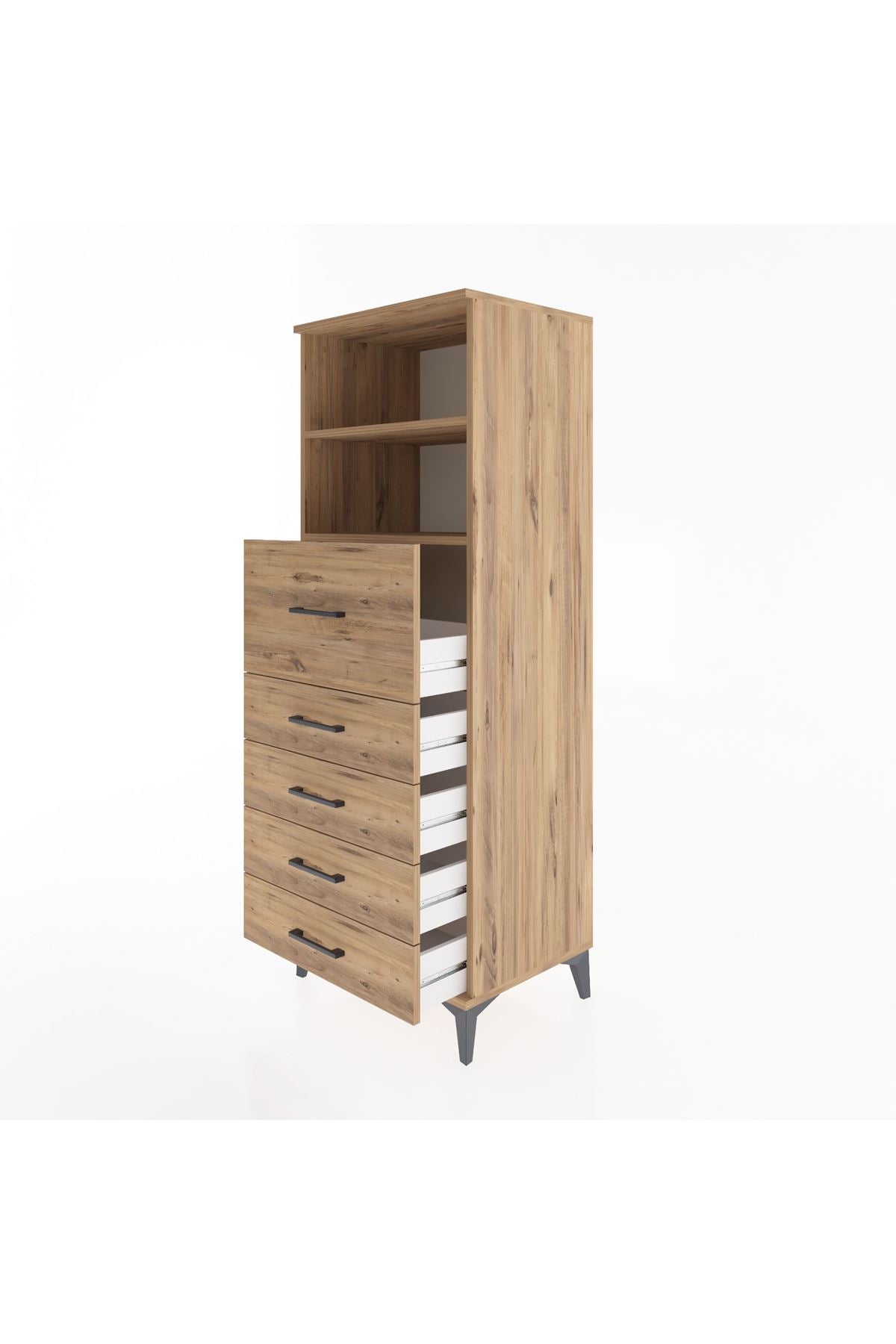 Hyperion Dolap 2 Raflı 5 Çekmeceli 60x44x163 Çam-Çam