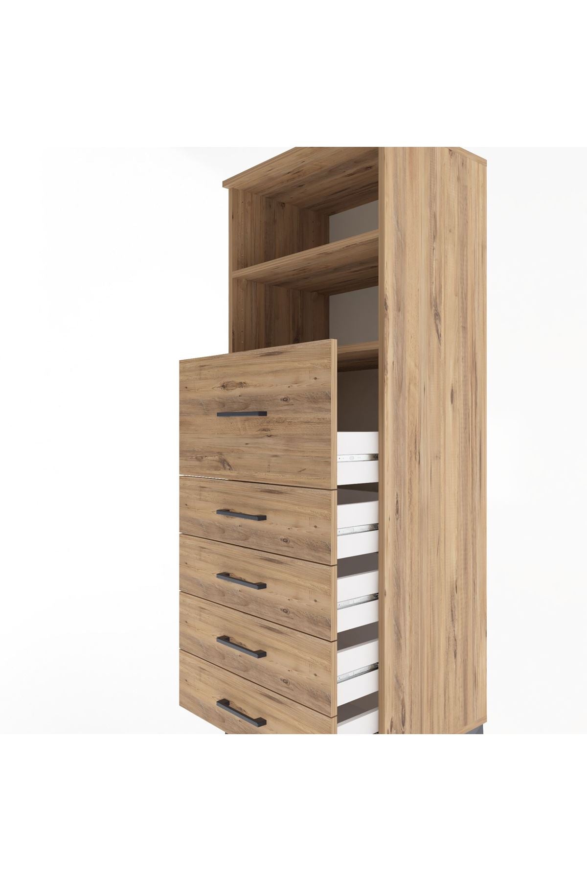 Hyperion Dolap 2 Raflı 5 Çekmeceli 60x44x163 Çam-Çam