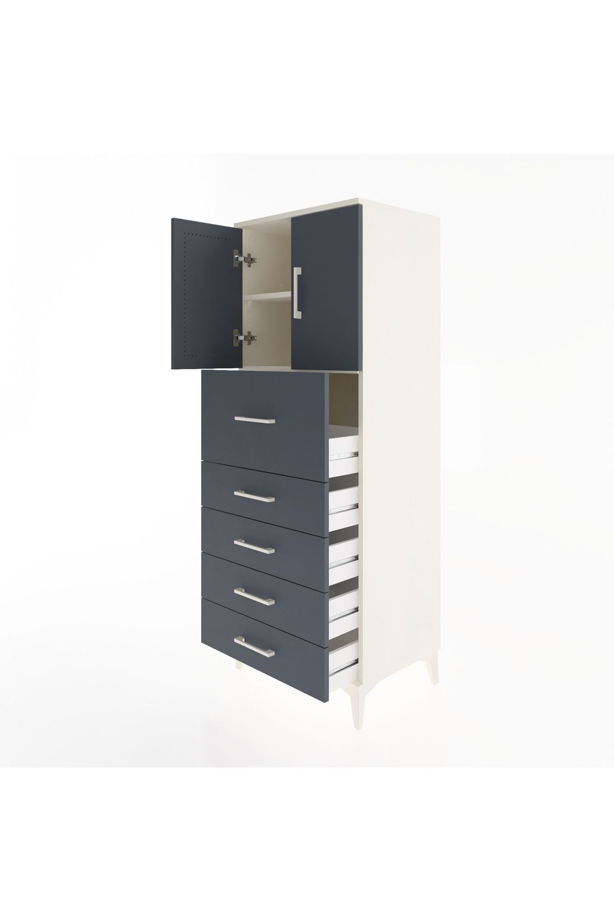 Hyperion Dolap 2 Raflı 5 Çekmeceli 2 Kapaklı 60x44x163 Aytaşı-Antrasit