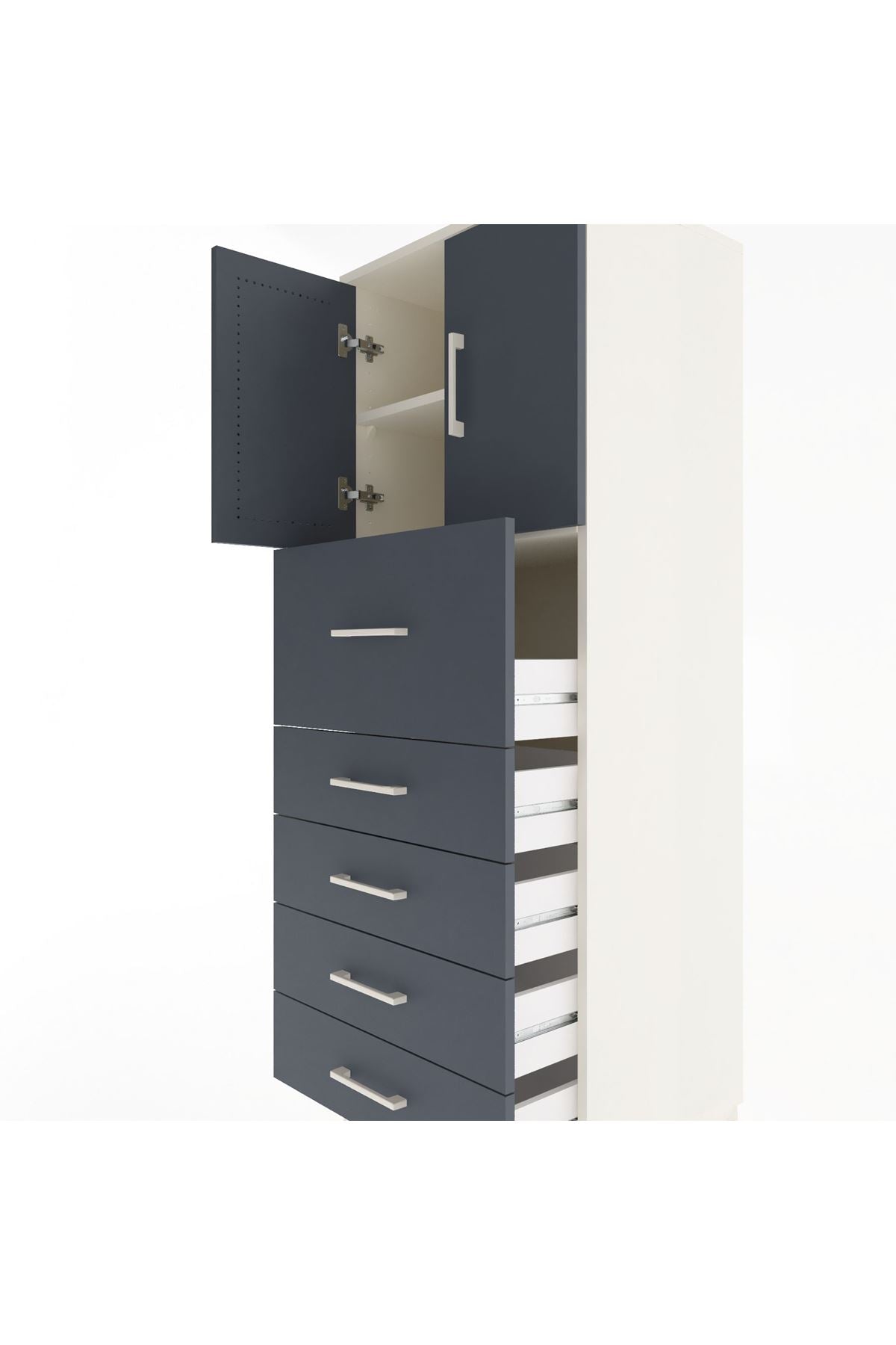 Hyperion Dolap 2 Raflı 5 Çekmeceli 2 Kapaklı 60x44x163 Aytaşı-Antrasit