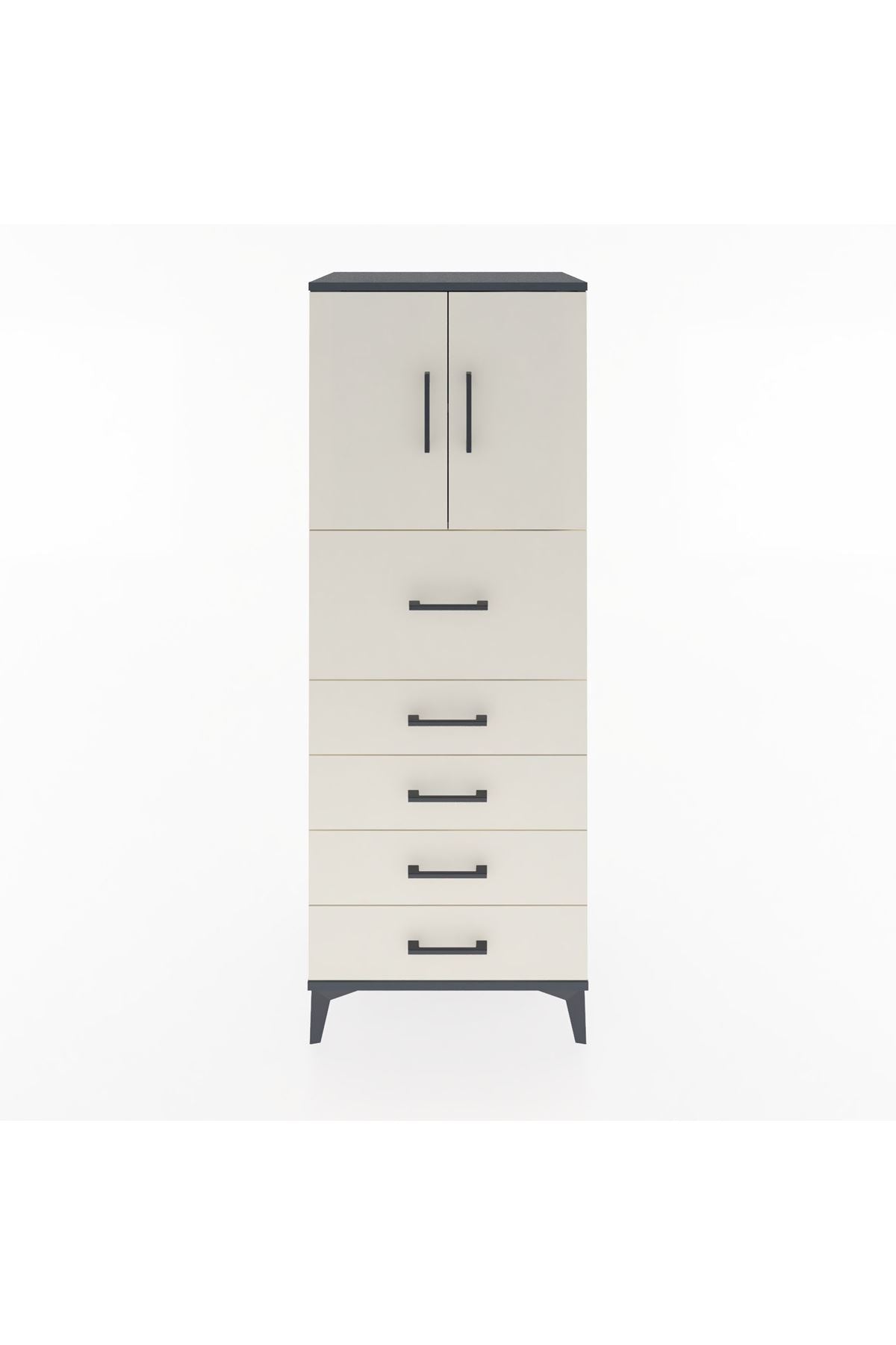 Hyperion Dolap 2 Raflı 5 Çekmeceli 2 Kapaklı 60x44x163 Antrasit-Aytaşı