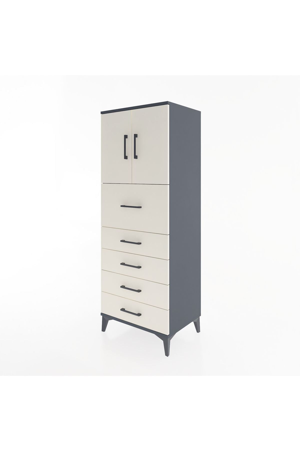 Hyperion Dolap 2 Raflı 5 Çekmeceli 2 Kapaklı 60x44x163 Antrasit-Aytaşı