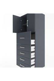 Hyperion Dolap 2 Raflı 5 Çekmeceli 2 Kapaklı 60x44x163 Antrasit-Antrasit