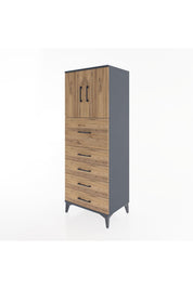 Hyperion Dolap 2 Raflı 5 Çekmeceli 2 Kapaklı 60x44x163 Antrasit-Çam