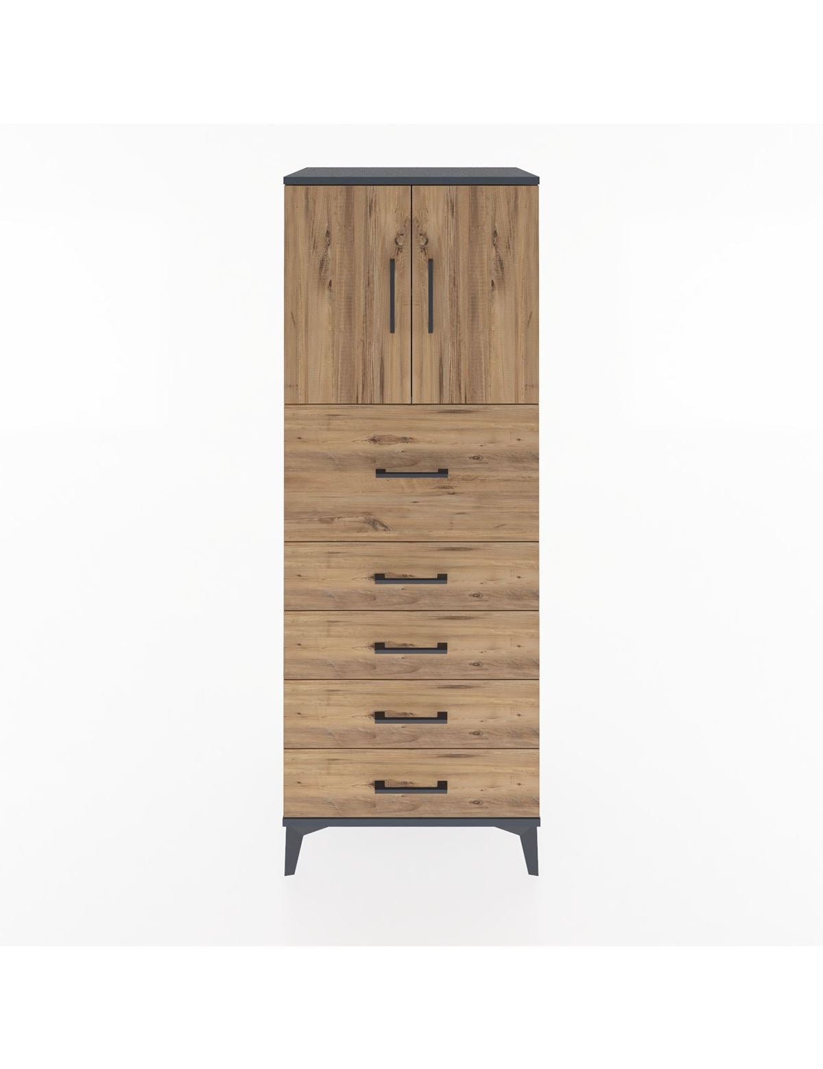 Hyperion Dolap 2 Raflı 5 Çekmeceli 2 Kapaklı 60x44x163 Antrasit-Çam