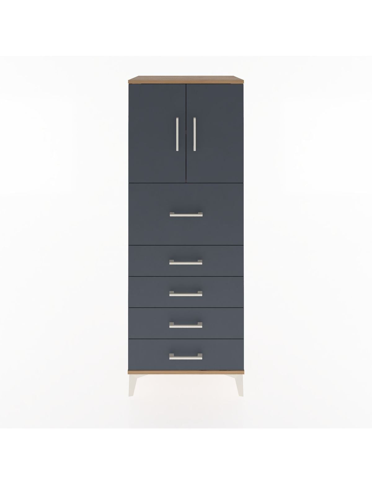 Hyperion Dolap 2 Raflı 5 Çekmeceli 2 Kapaklı 60x44x163 Çam-Antrasit