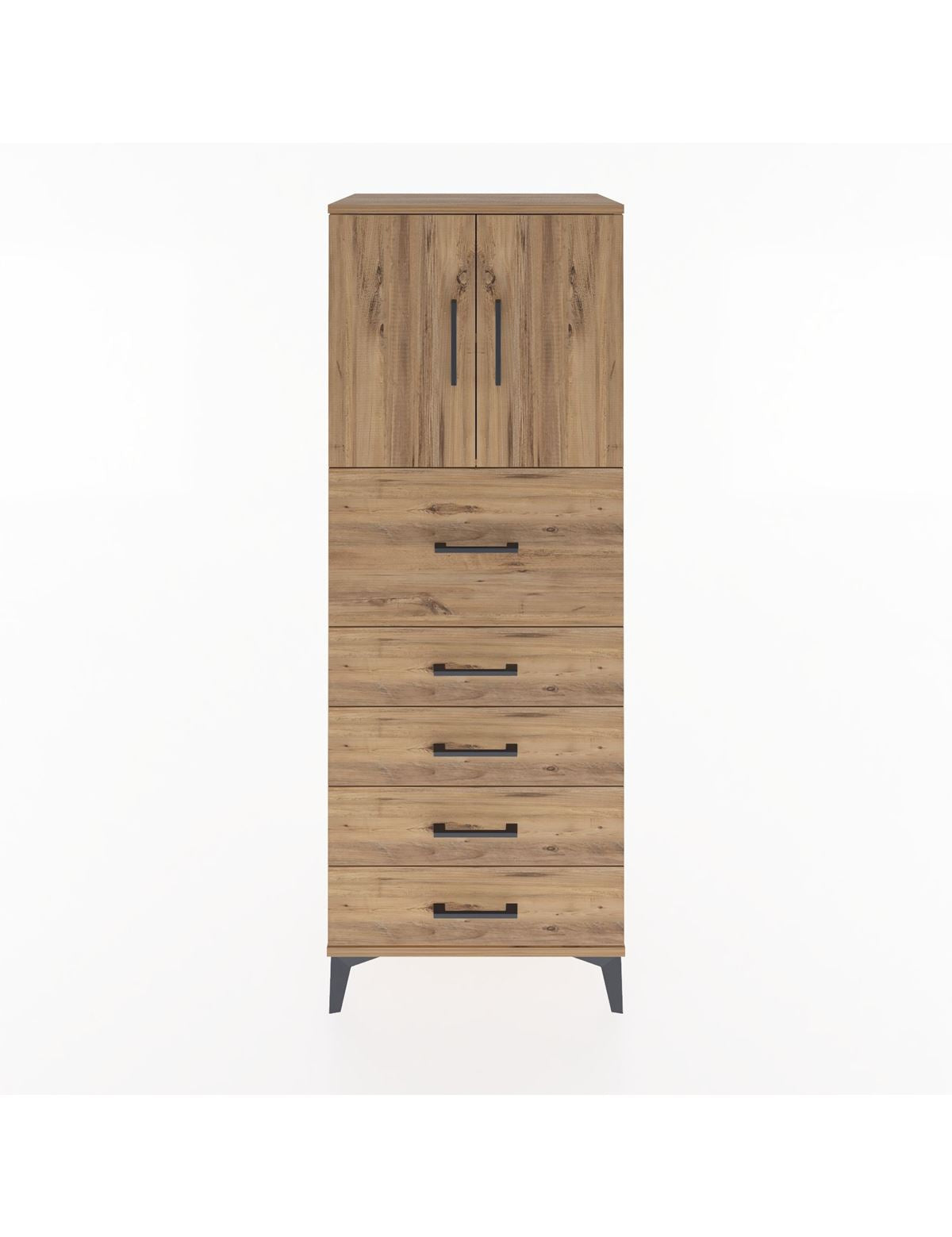 Hyperion Dolap 2 Raflı 5 Çekmeceli 2 Kapaklı 60x44x163 Çam-Çam