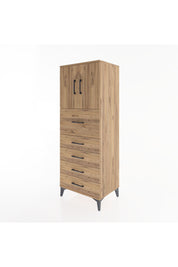Hyperion Dolap 2 Raflı 5 Çekmeceli 2 Kapaklı 60x44x163 Çam-Çam