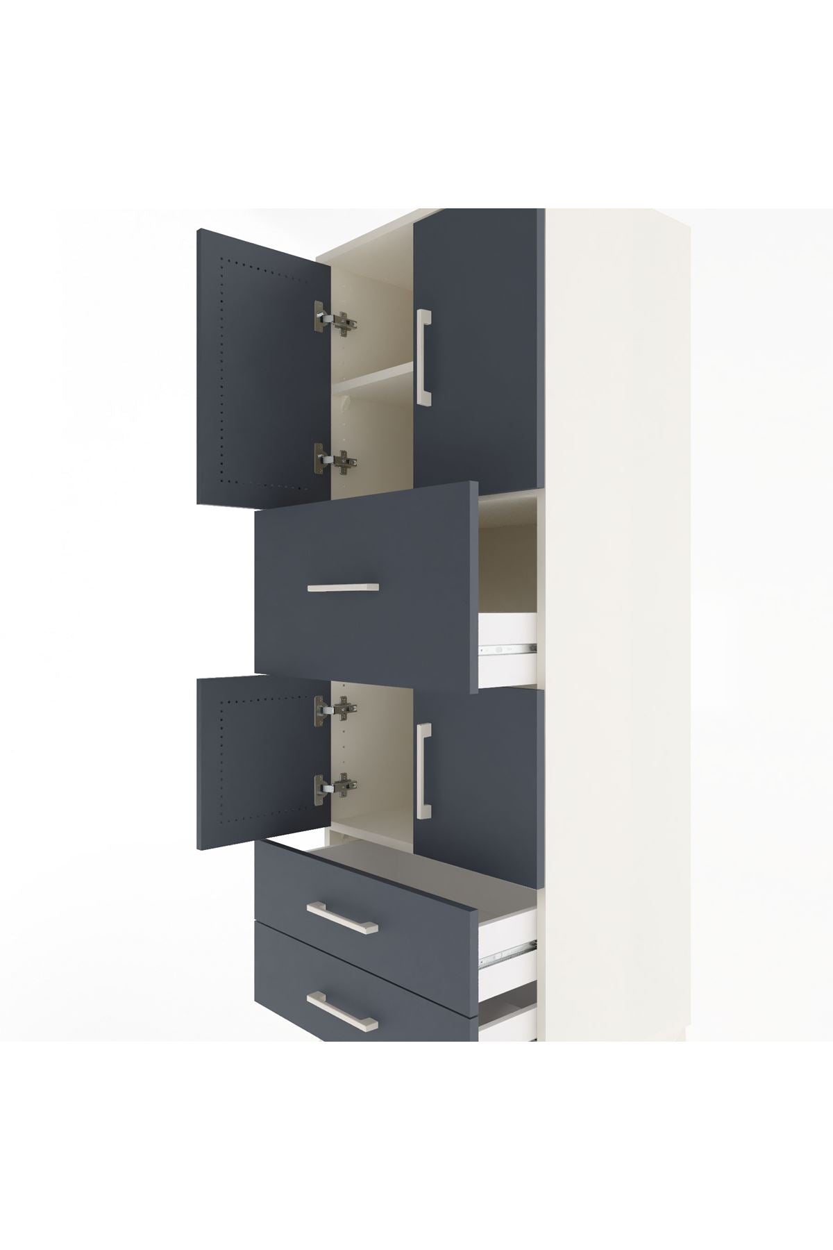 Hyperion Dolap 3 Raflı 3 Çekmeceli 4 Kapaklı 60x44x163 Aytaşı-Antrasit