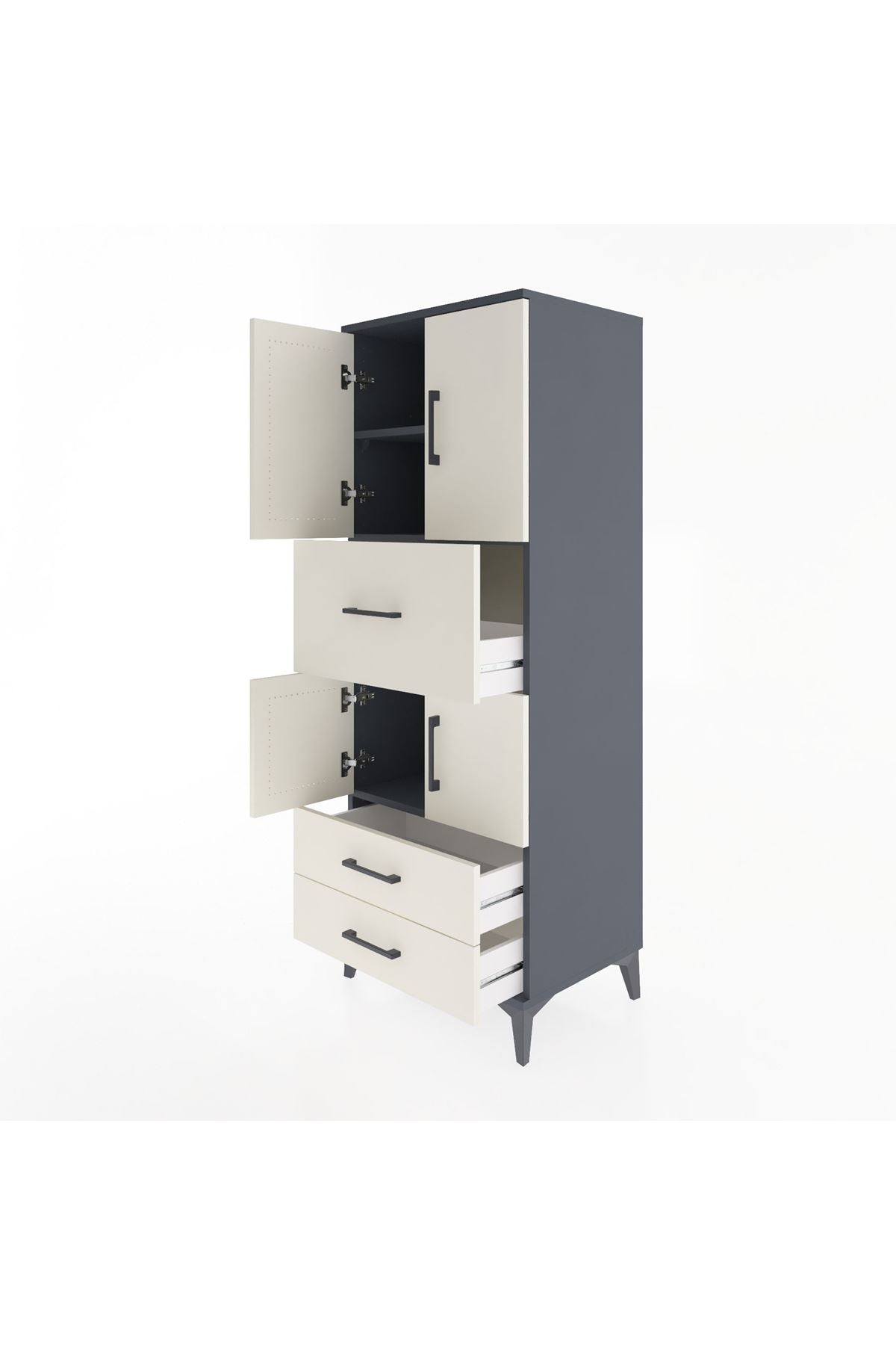 Hyperion Dolap 3 Raflı 3 Çekmeceli 4 Kapaklı 60x44x163 Antrasit-Aytaşı