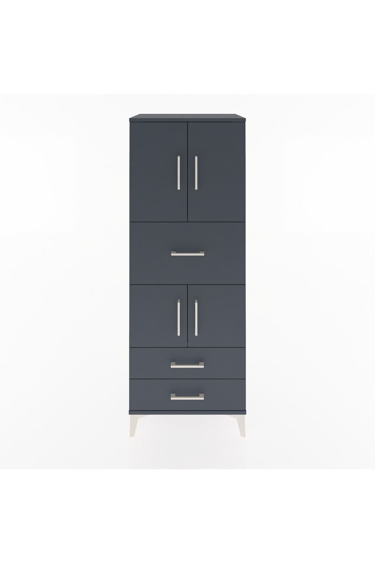Hyperion Dolap 3 Raflı 3 Çekmeceli 4 Kapaklı 60x44x163 Antrasit-Antrasit