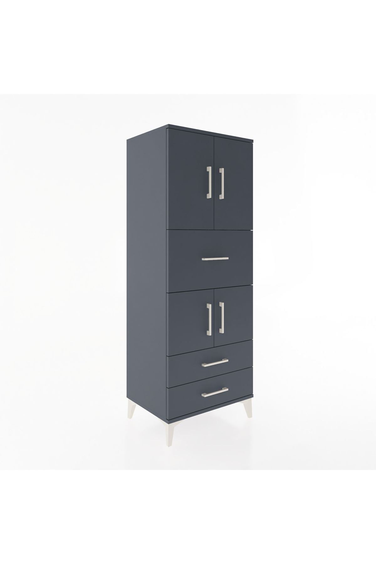 Hyperion Dolap 3 Raflı 3 Çekmeceli 4 Kapaklı 60x44x163 Antrasit-Antrasit