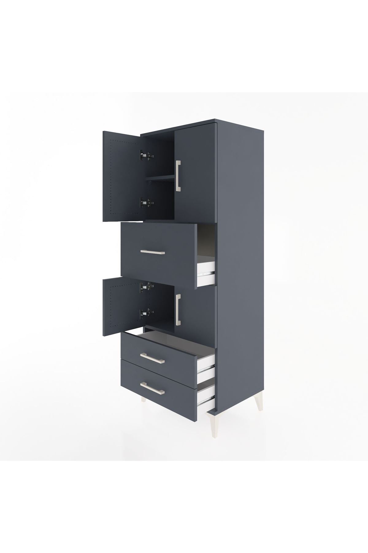 Hyperion Dolap 3 Raflı 3 Çekmeceli 4 Kapaklı 60x44x163 Antrasit-Antrasit