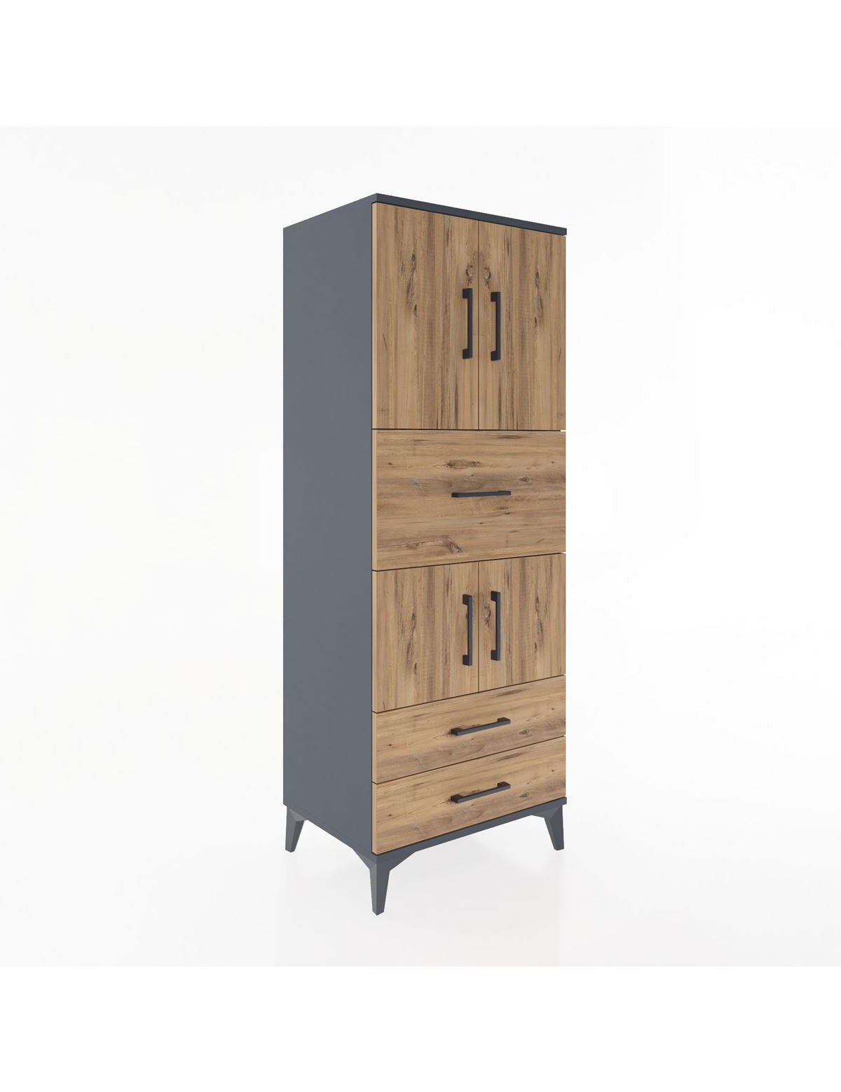 Hyperion Dolap 3 Raflı 3 Çekmeceli 4 Kapaklı 60x44x163 Antrasit-Çam