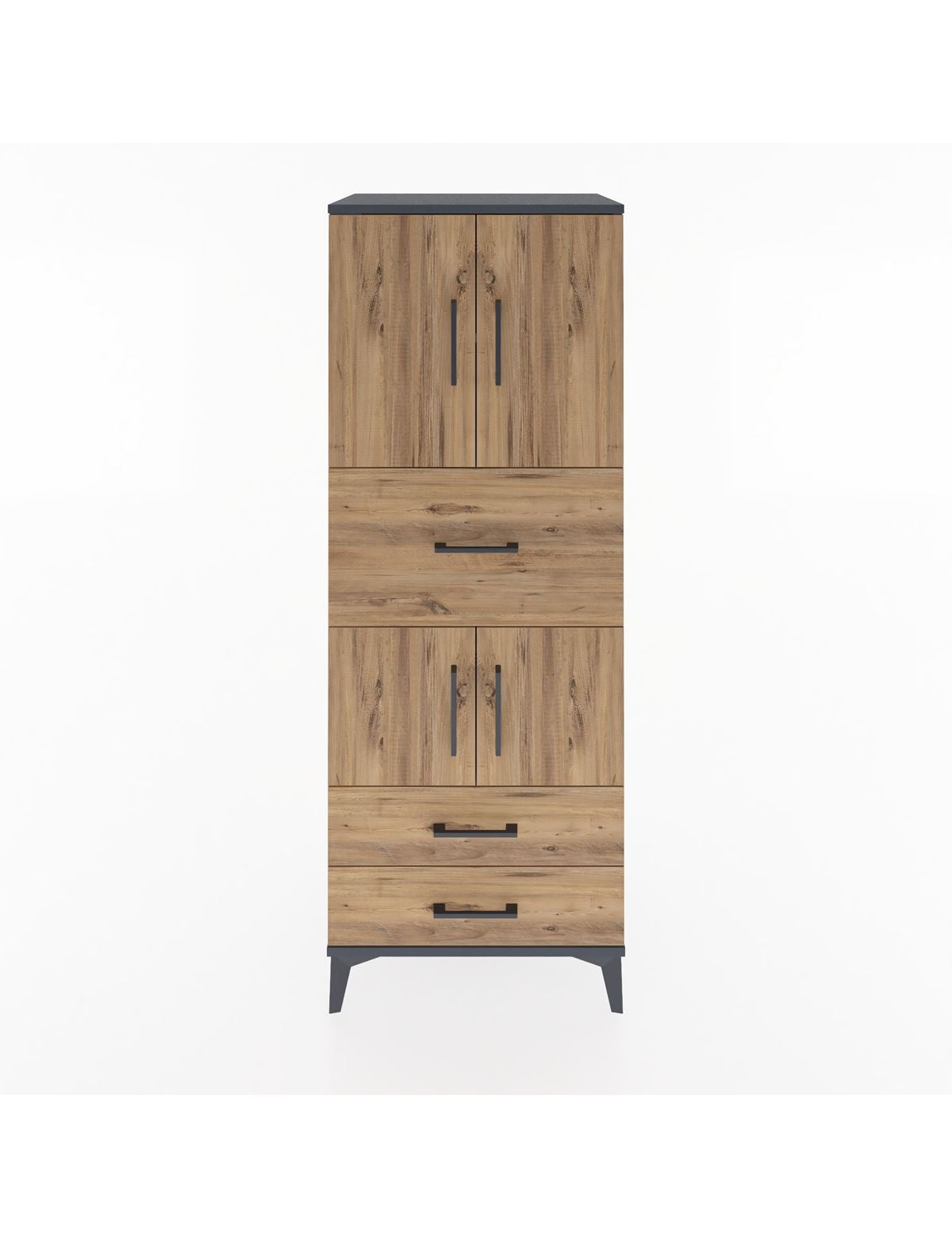 Hyperion Dolap 3 Raflı 3 Çekmeceli 4 Kapaklı 60x44x163 Antrasit-Çam