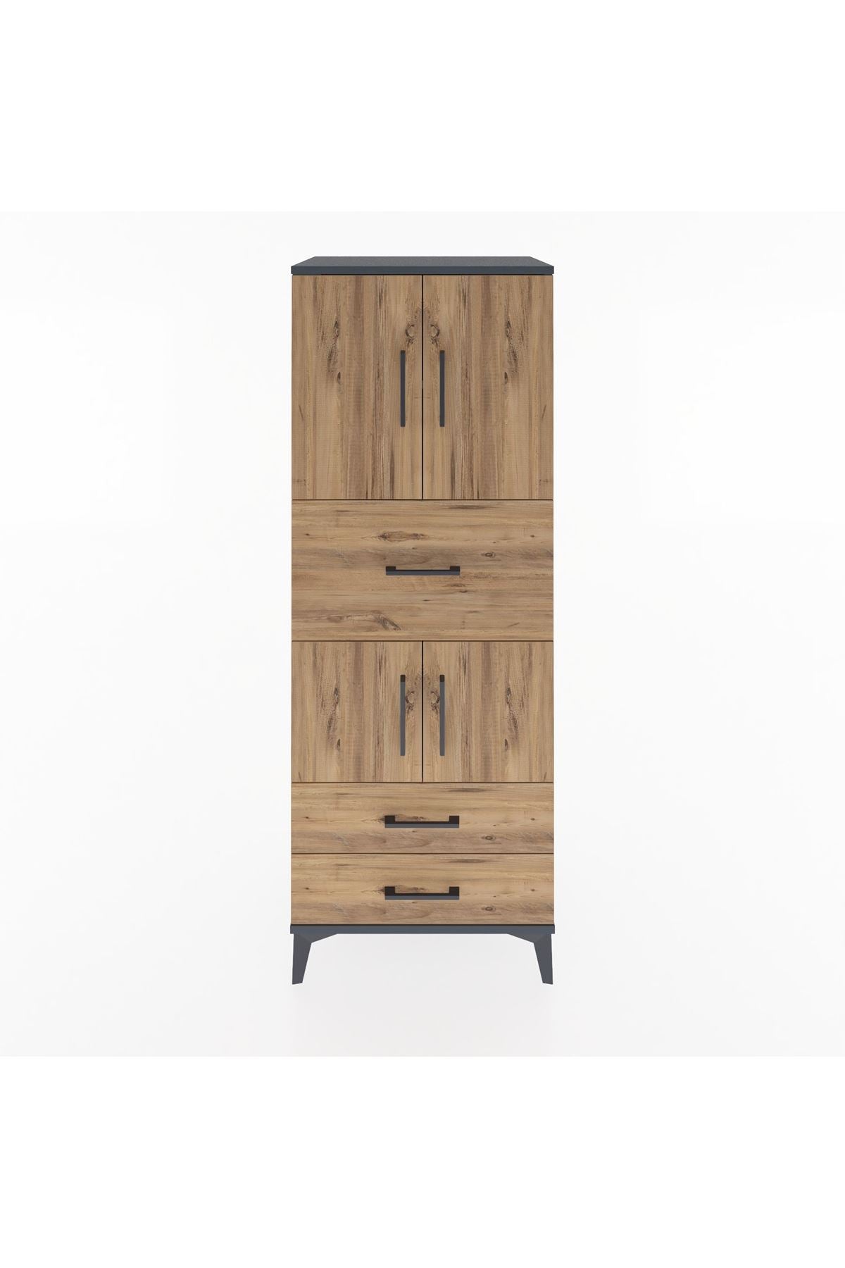 Hyperion Dolap 3 Raflı 3 Çekmeceli 4 Kapaklı 60x44x163 Antrasit-Çam