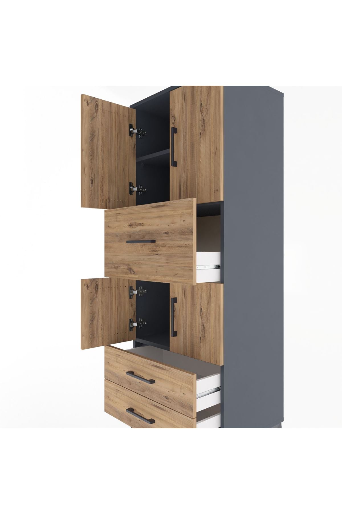 Hyperion Dolap 3 Raflı 3 Çekmeceli 4 Kapaklı 60x44x163 Antrasit-Çam