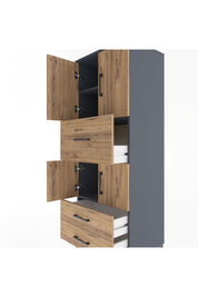 Hyperion Dolap 3 Raflı 3 Çekmeceli 4 Kapaklı 60x44x163 Antrasit-Çam