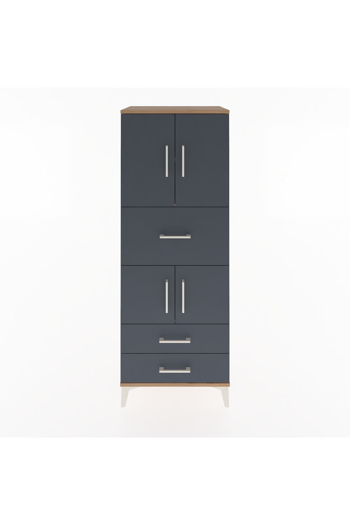 Hyperion Dolap 3 Raflı 3 Çekmeceli 4 Kapaklı 60x44x163 Çam-Antrasit