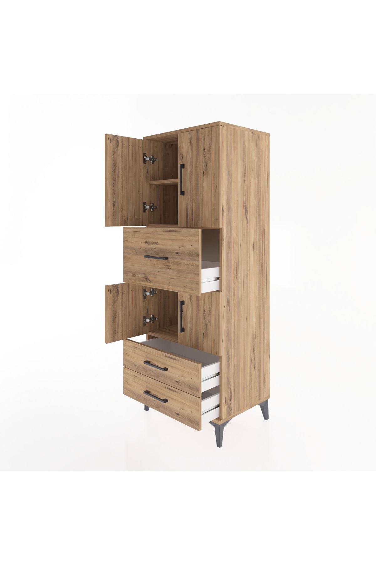 Hyperion Dolap 3 Raflı 3 Çekmeceli 4 Kapaklı 60x44x163 Çam-Çam