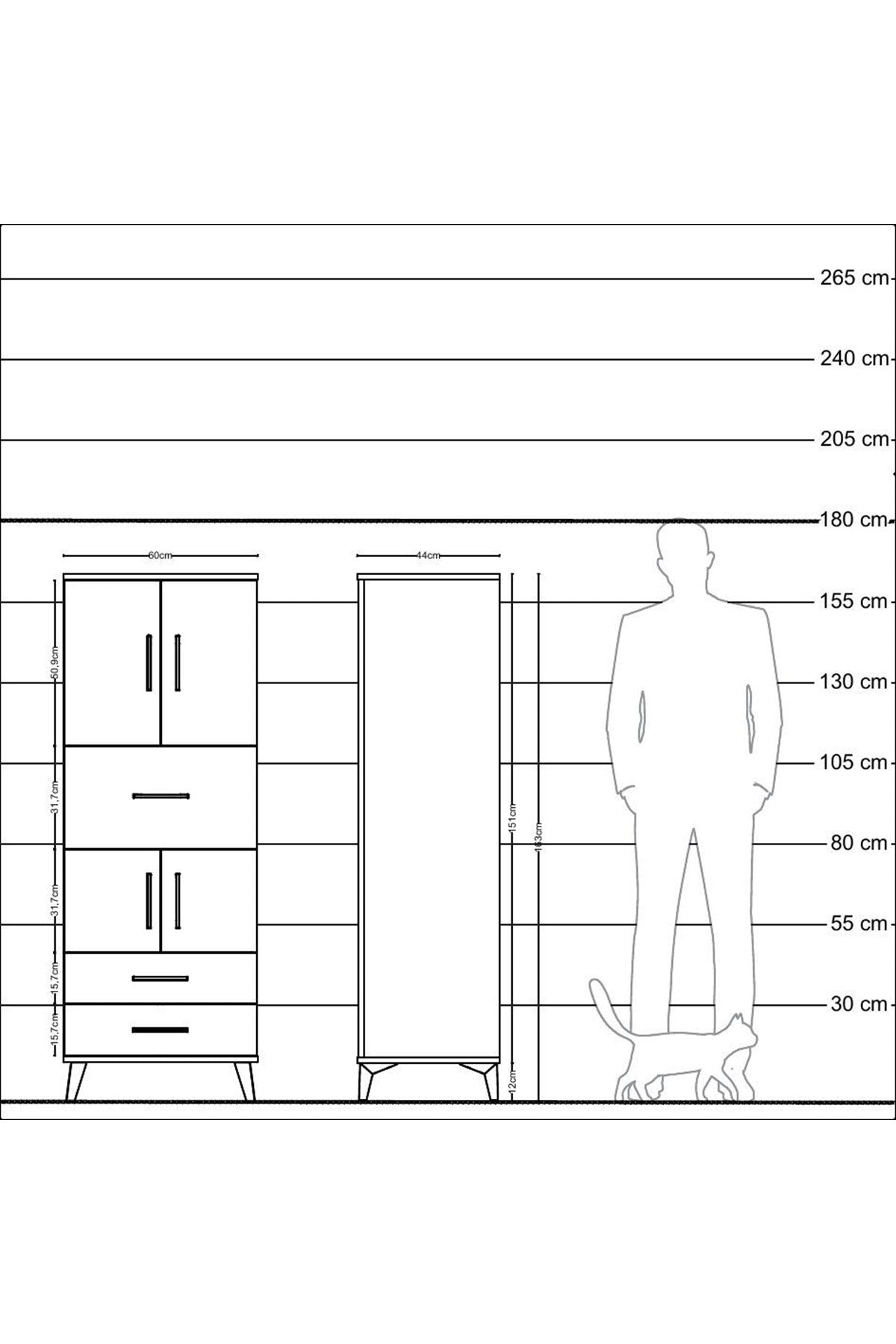 Hyperion Dolap 3 Raflı 3 Çekmeceli 4 Kapaklı 60x44x163 Çam-Çam