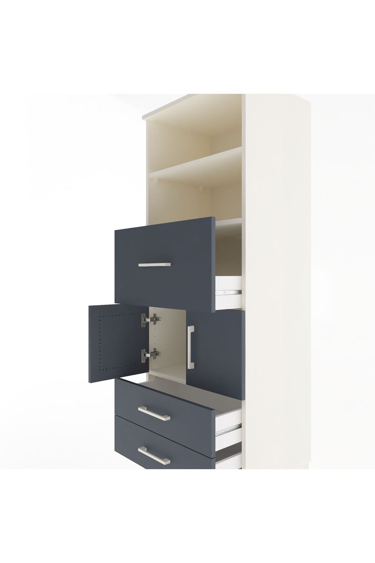 Hyperion Dolap 3 Raflı 3 Çekmeceli 2 Kapaklı 60x44x163 Aytaşı-Antrasit