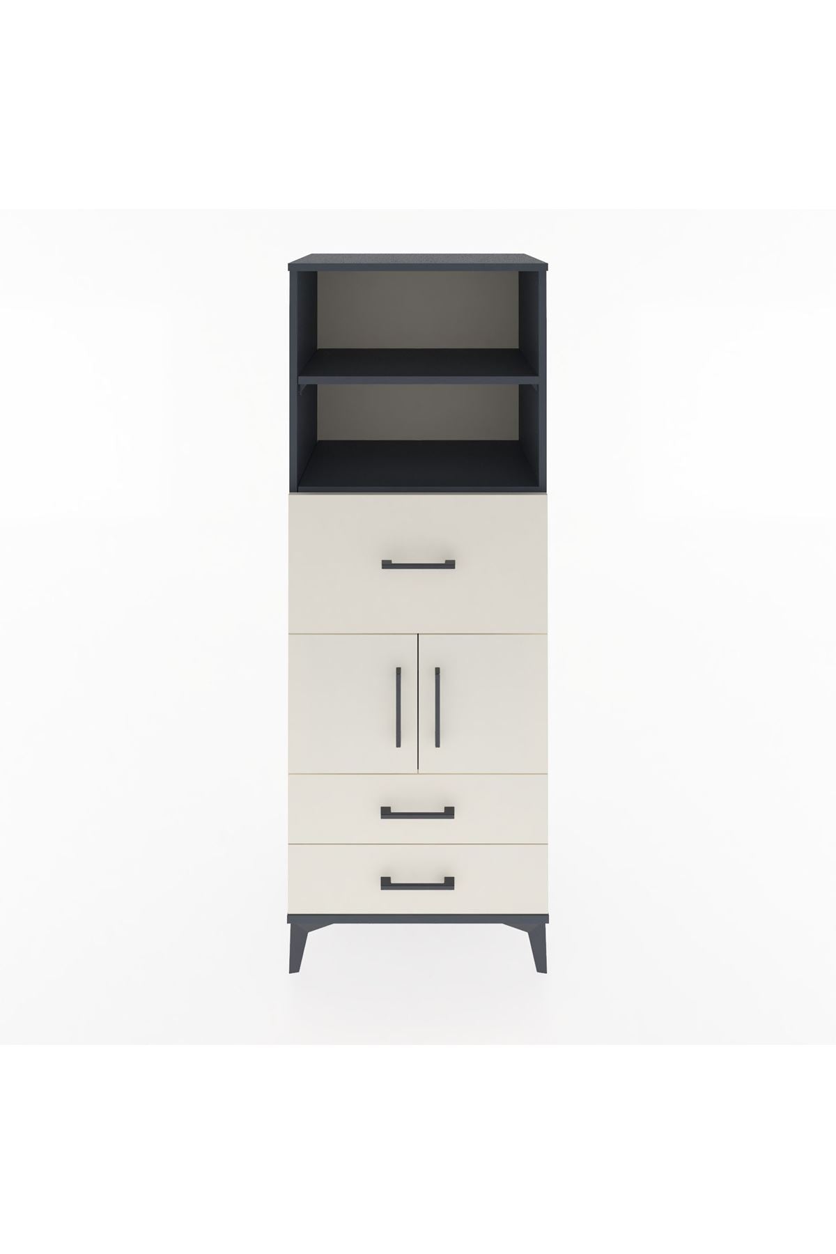 Hyperion Dolap 3 Raflı 3 Çekmeceli 2 Kapaklı 60x44x163 Antrasit-Aytaşı