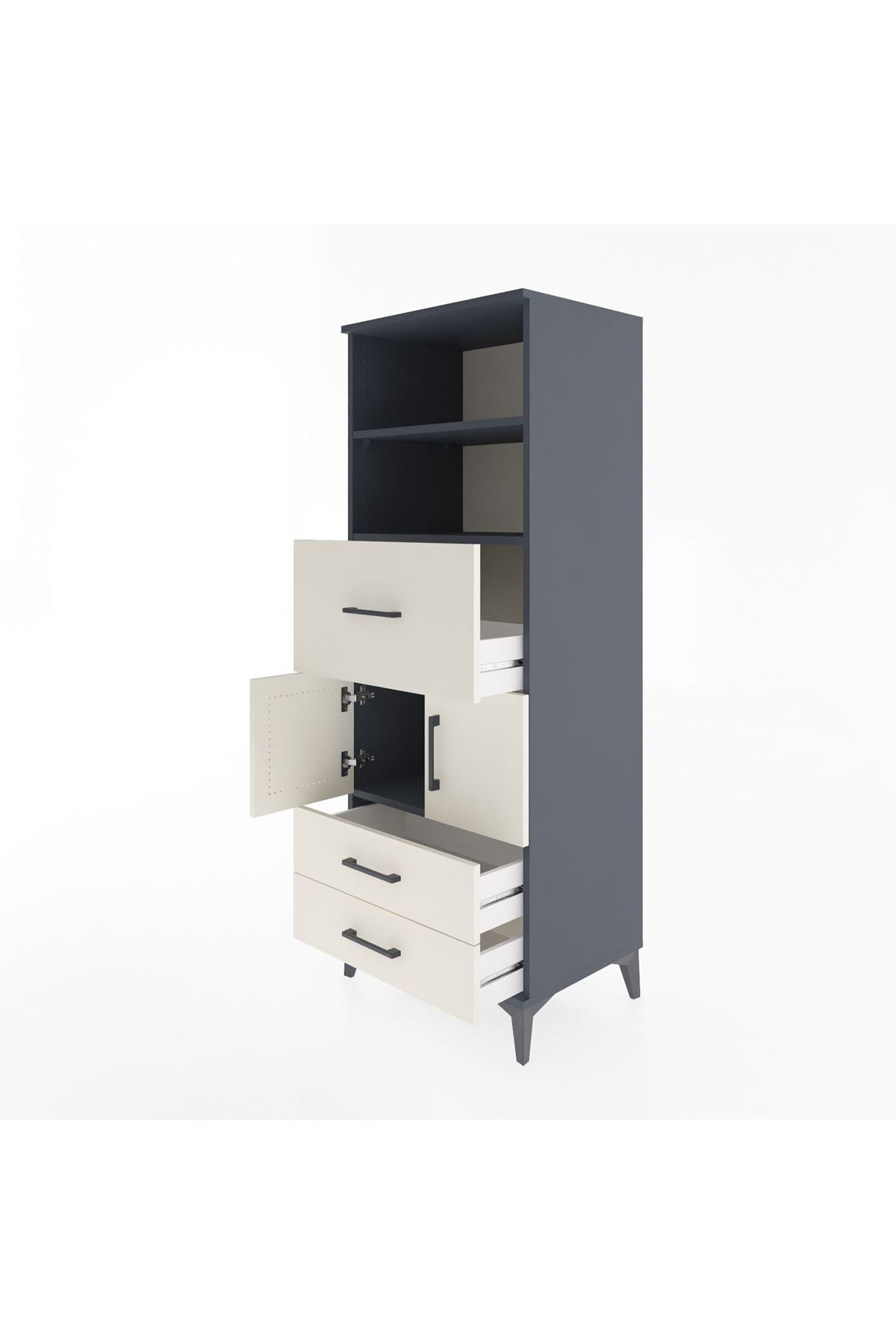 Hyperion Dolap 3 Raflı 3 Çekmeceli 2 Kapaklı 60x44x163 Antrasit-Aytaşı
