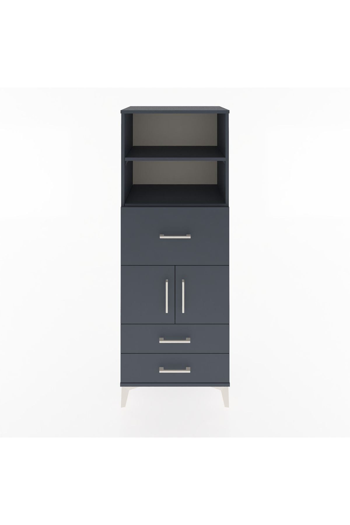 Hyperion Dolap 3 Raflı 3 Çekmeceli 2 Kapaklı 60x44x163 Antrasit-Antrasit