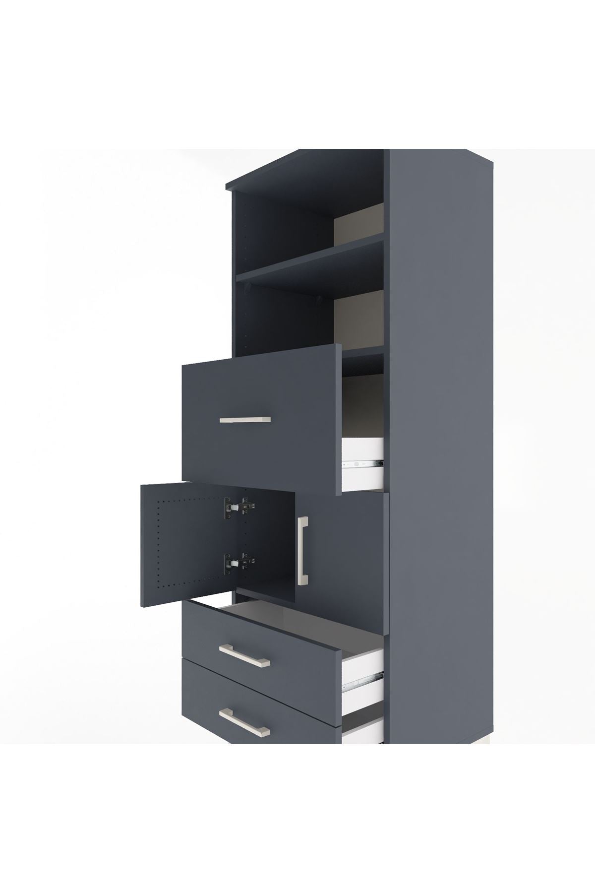 Hyperion Dolap 3 Raflı 3 Çekmeceli 2 Kapaklı 60x44x163 Antrasit-Antrasit