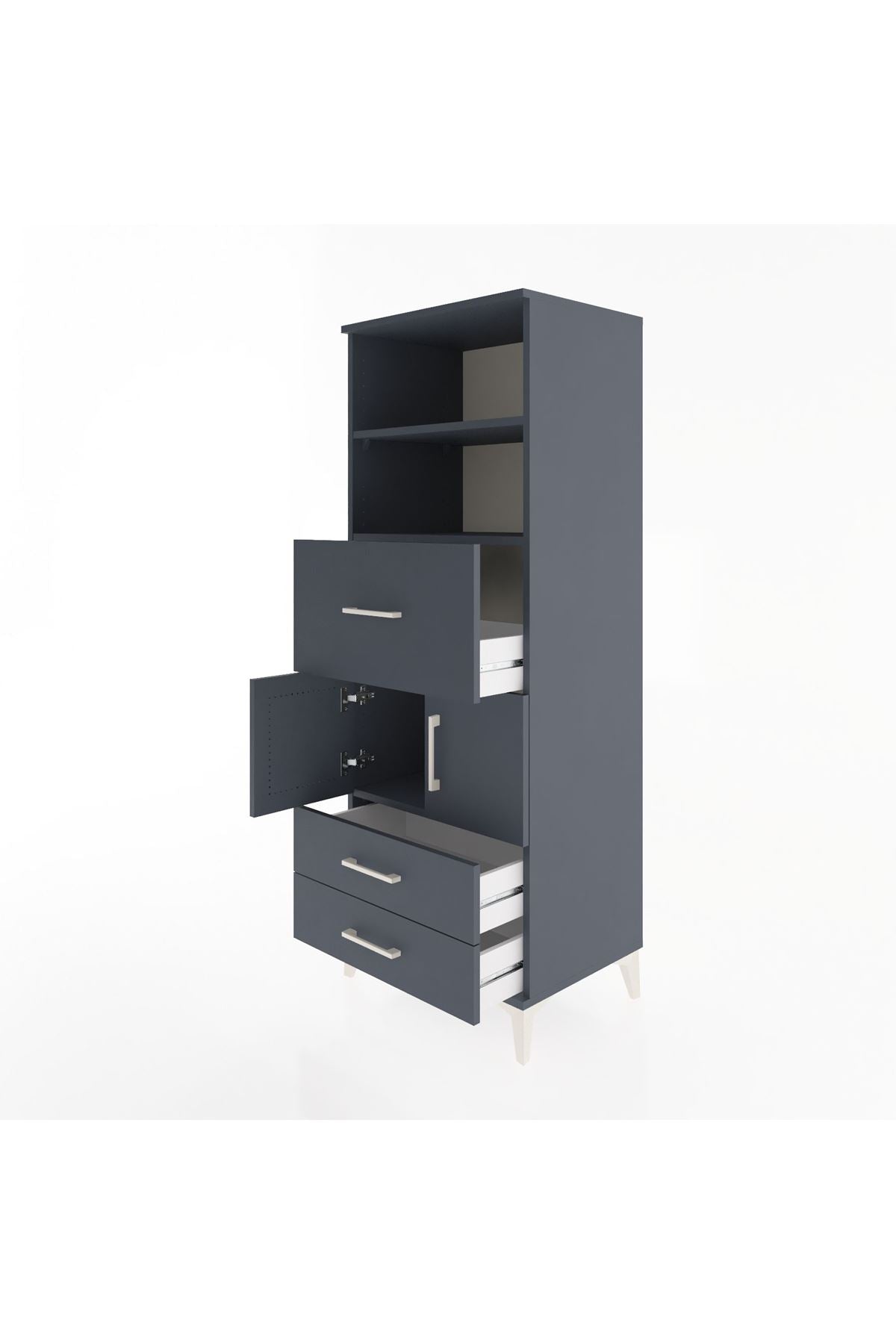 Hyperion Dolap 3 Raflı 3 Çekmeceli 2 Kapaklı 60x44x163 Antrasit-Antrasit