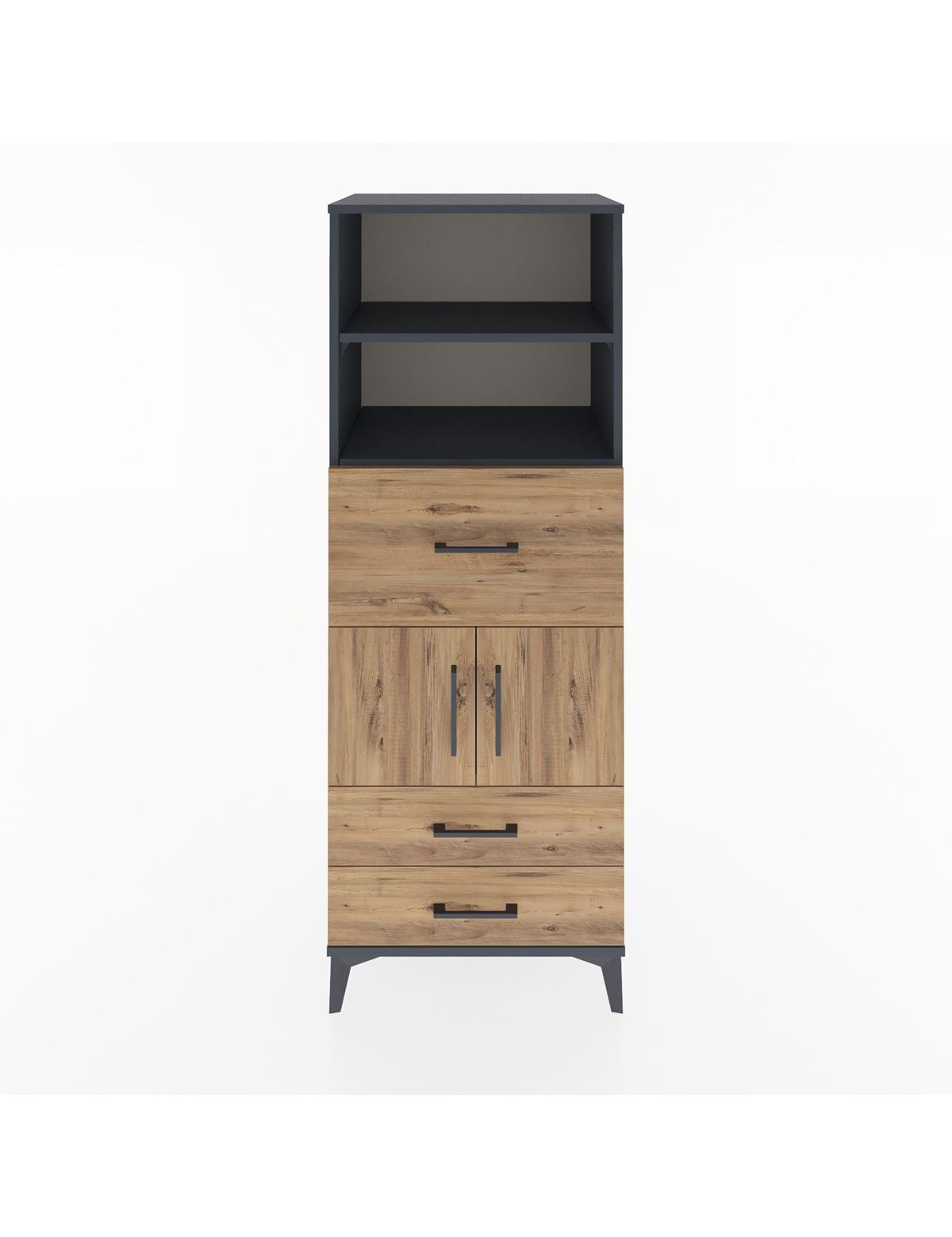 Hyperion Dolap 3 Raflı 3 Çekmeceli 2 Kapaklı 60x44x163 Antrasit-Çam