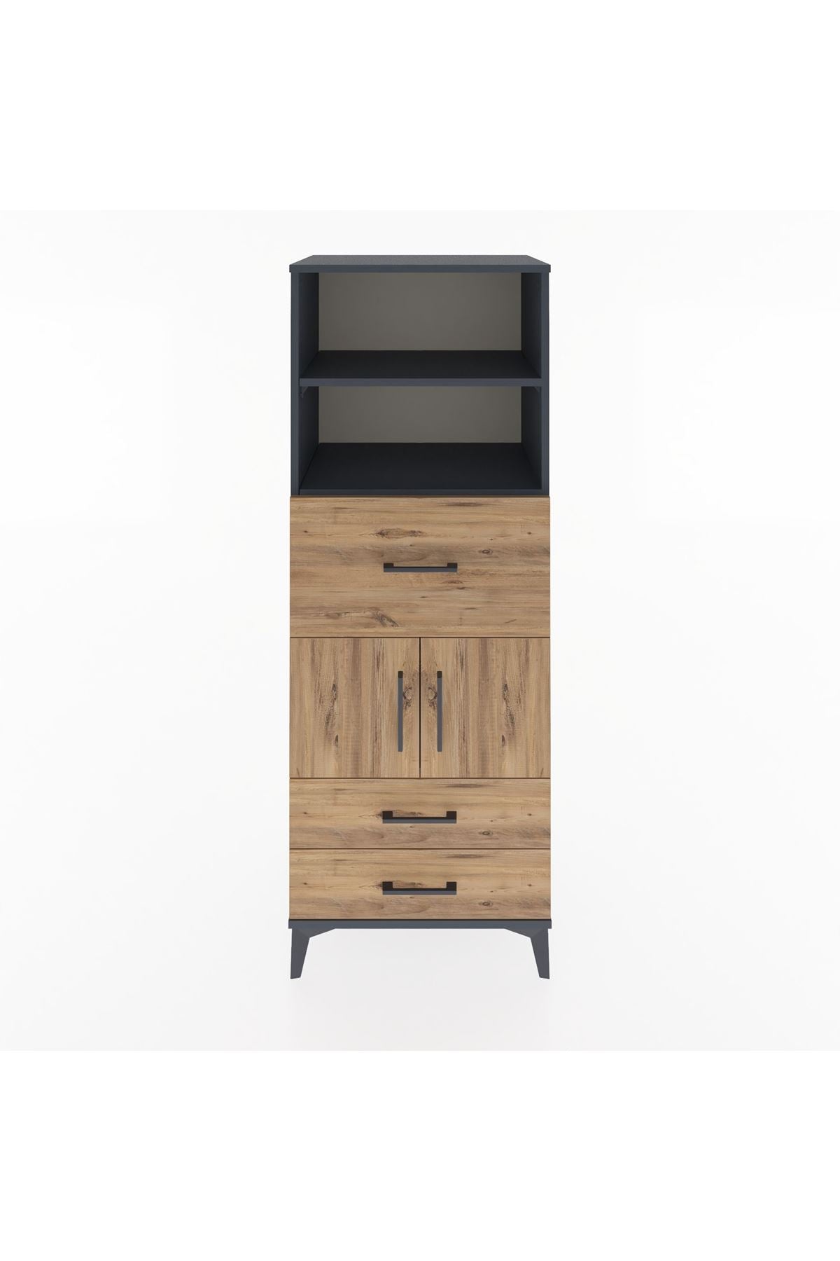 Hyperion Dolap 3 Raflı 3 Çekmeceli 2 Kapaklı 60x44x163 Antrasit-Çam