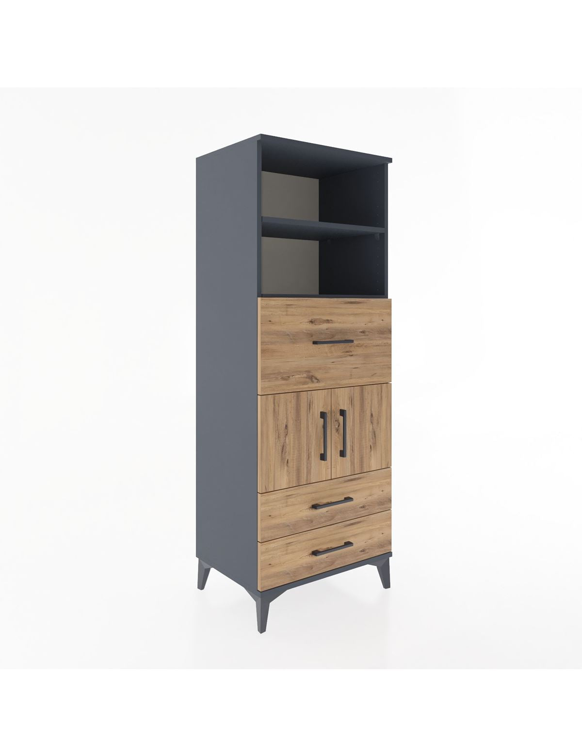 Hyperion Dolap 3 Raflı 3 Çekmeceli 2 Kapaklı 60x44x163 Antrasit-Çam